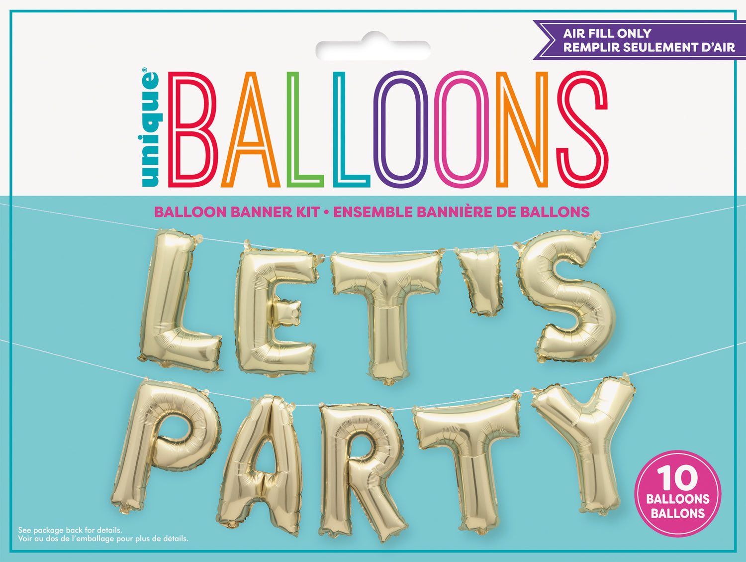 Gold "Let's Party" 14" Foil Letter Balloon Banner Kit - Image 2