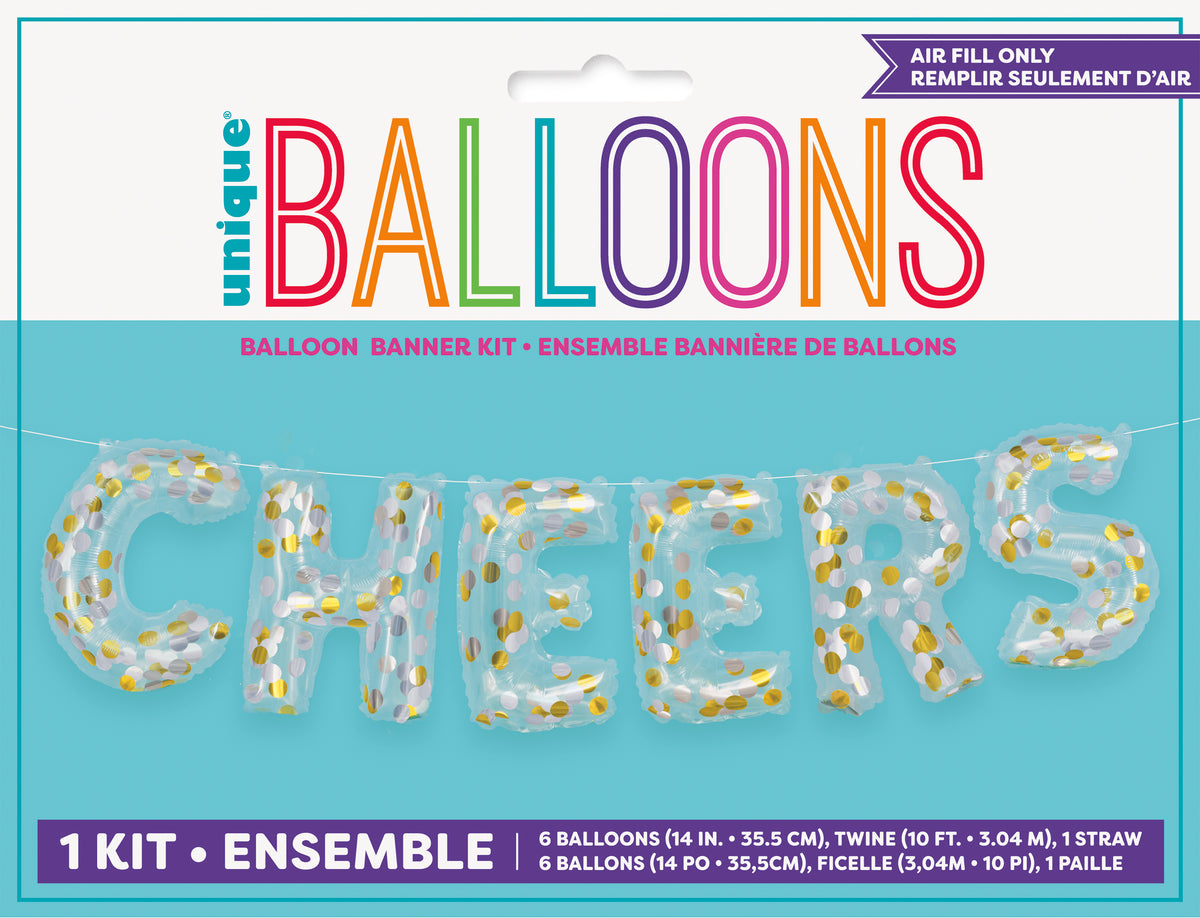 Cheers Clear Confetti Filled Letter Balloon Banner Kit - Image 2