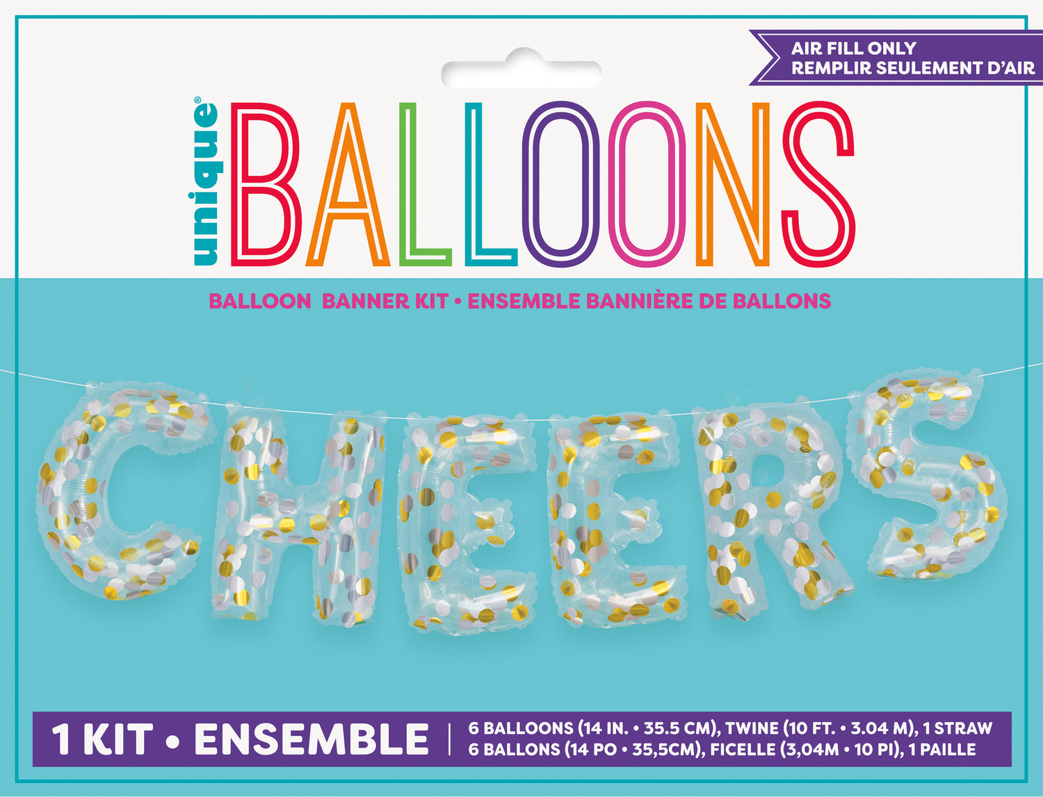 Cheers Clear Confetti Filled Letter Balloon Banner Kit - Image 2