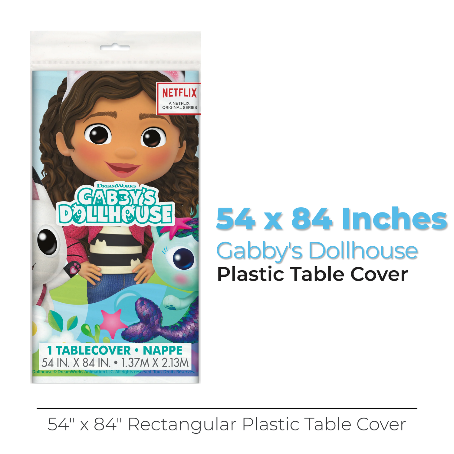 Gabby's Dollhouse Rectangular Plastic Table Cover, 54" x 84"
