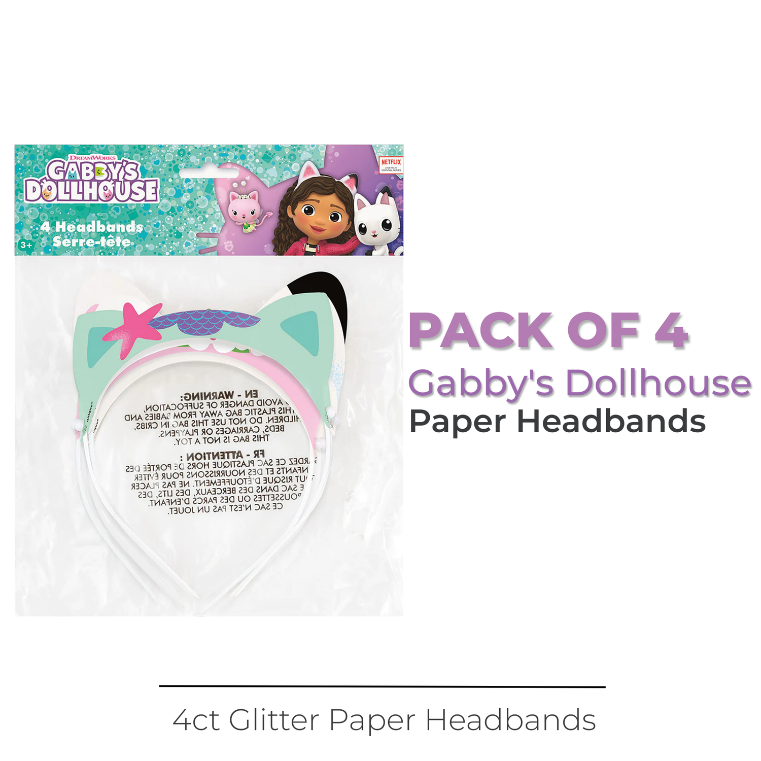 Gabby's Dollhouse Glitter Paper Headbands, 4ct