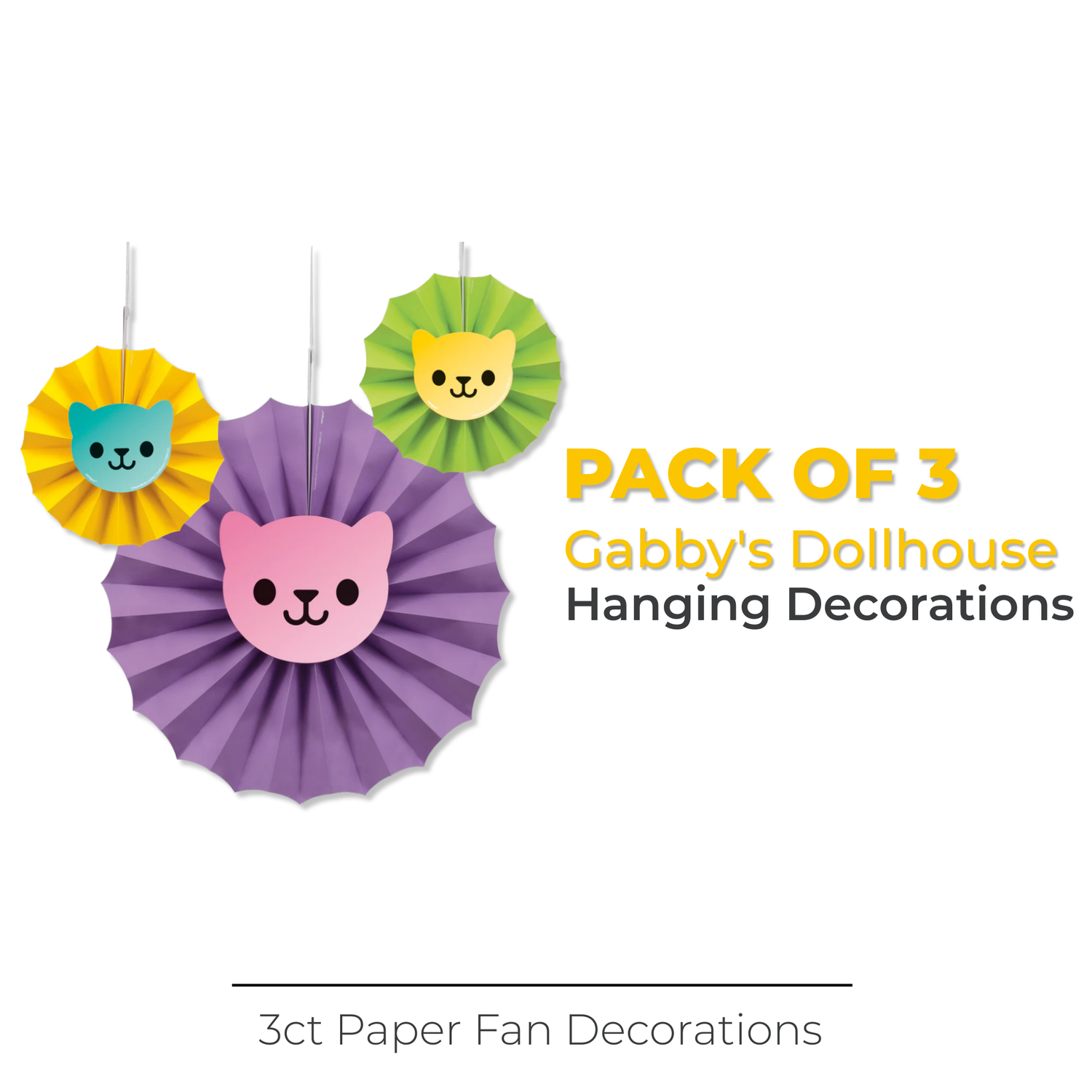 Gabby's Dollhouse Paper Fan Decorations Kit, 3ct