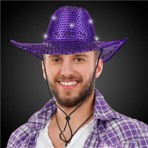 LED Purple Sequins Cowboy Hat
