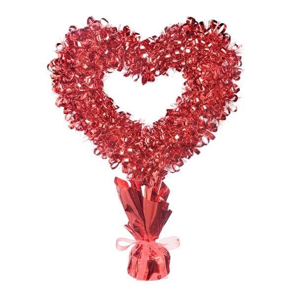 Valentine Red Tinsel Heart Centerpiece