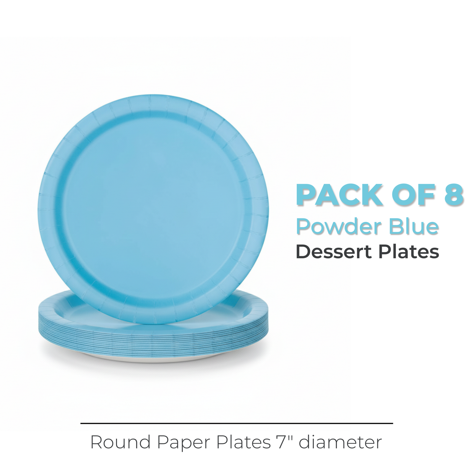 Powder Blue Solid Round 7" Dessert Plates, 20ct