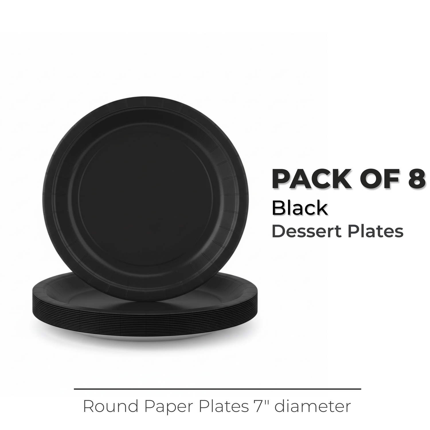 Black Solid Round 7" Dessert Plates, 20ct