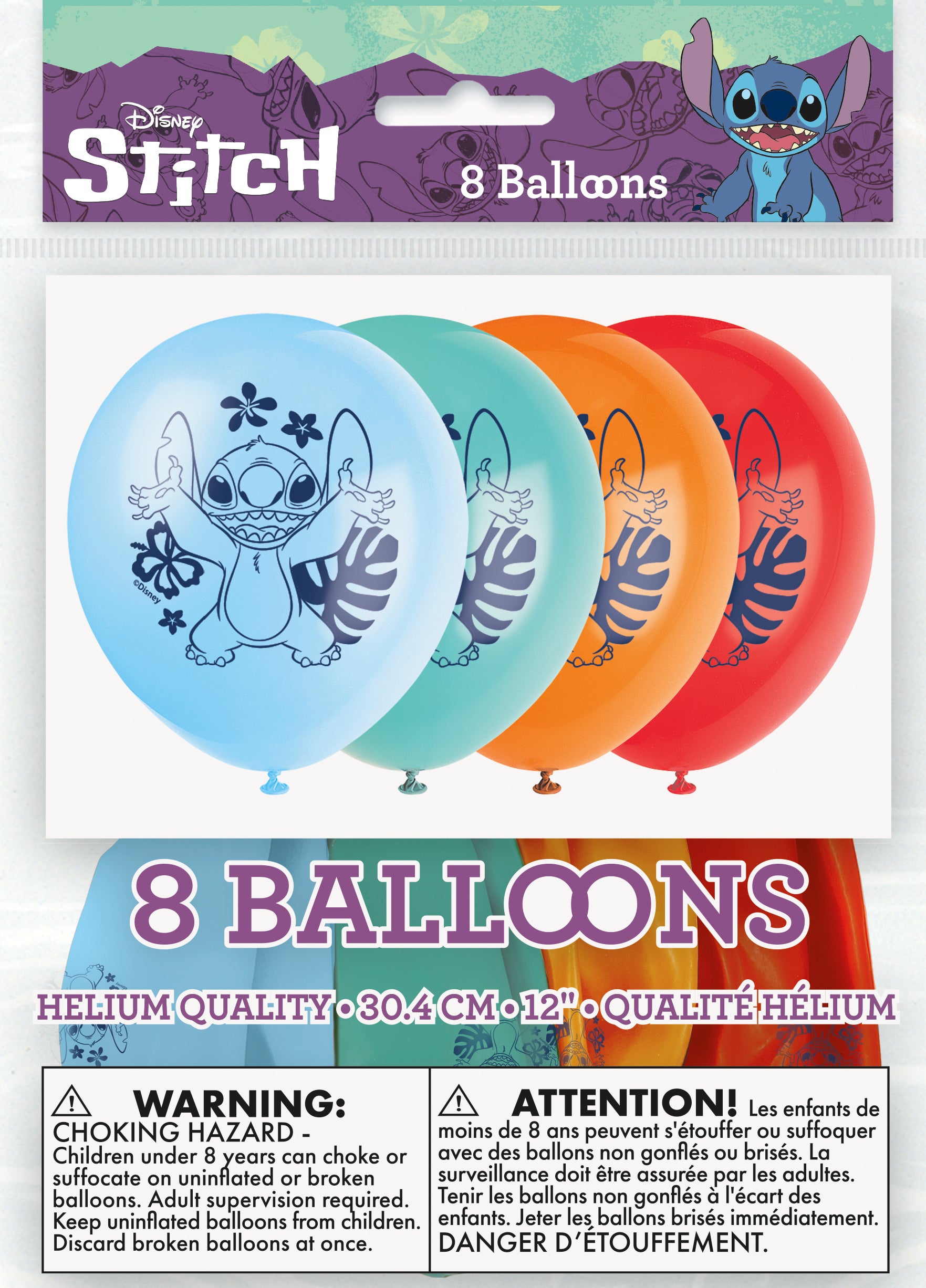 Disney Stitch 12" Latex Balloons, 8ct