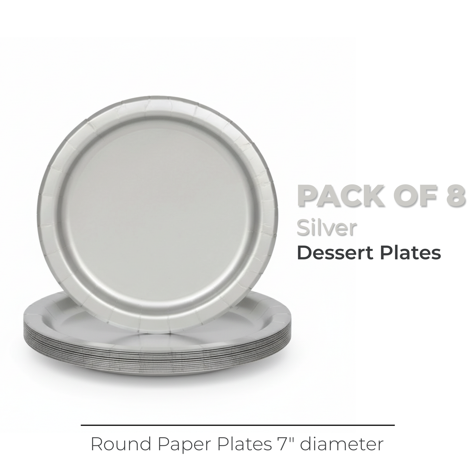 Silver Solid Round 7" Dessert Plates, 20ct