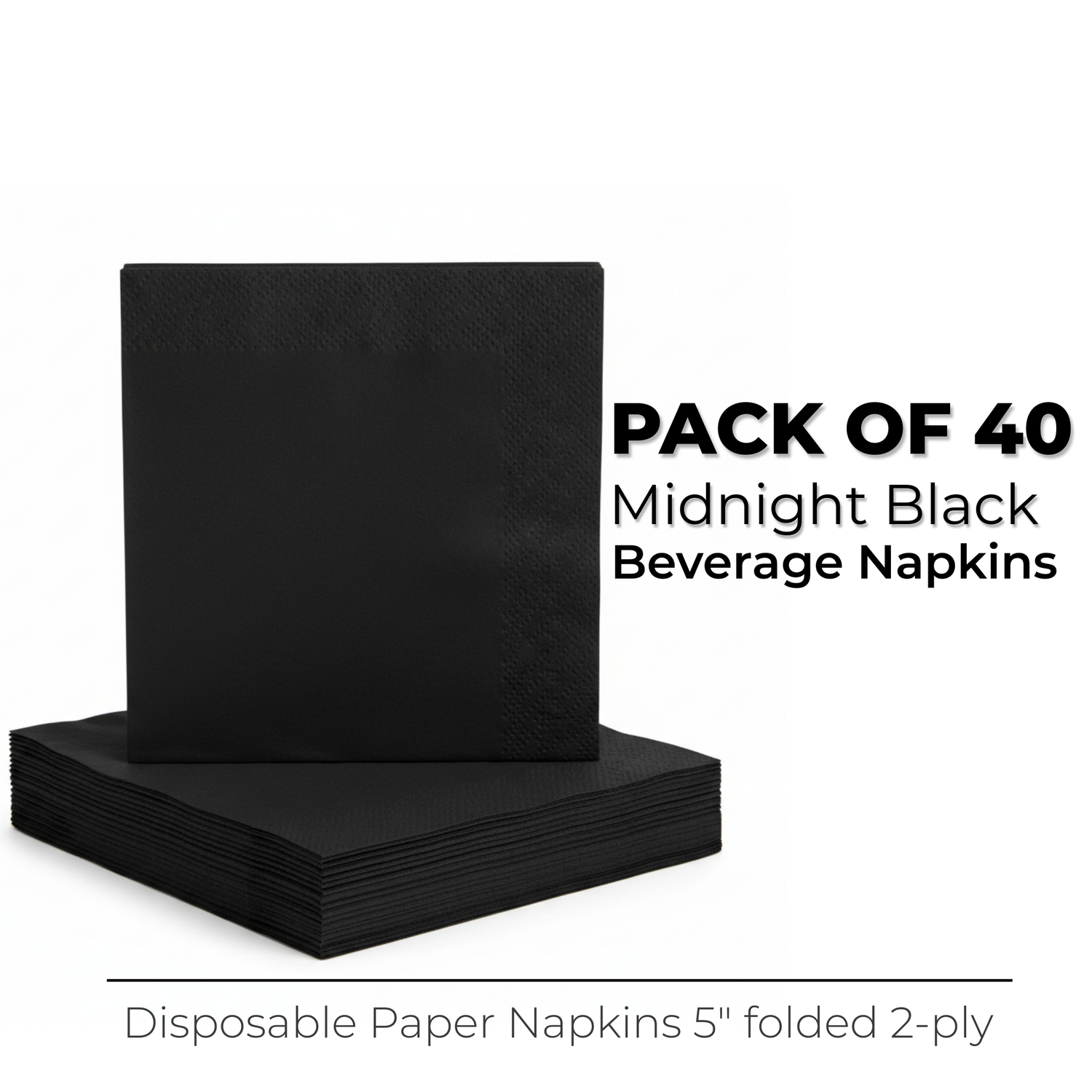 Midnight Black Solid Beverage Napkins, 40ct