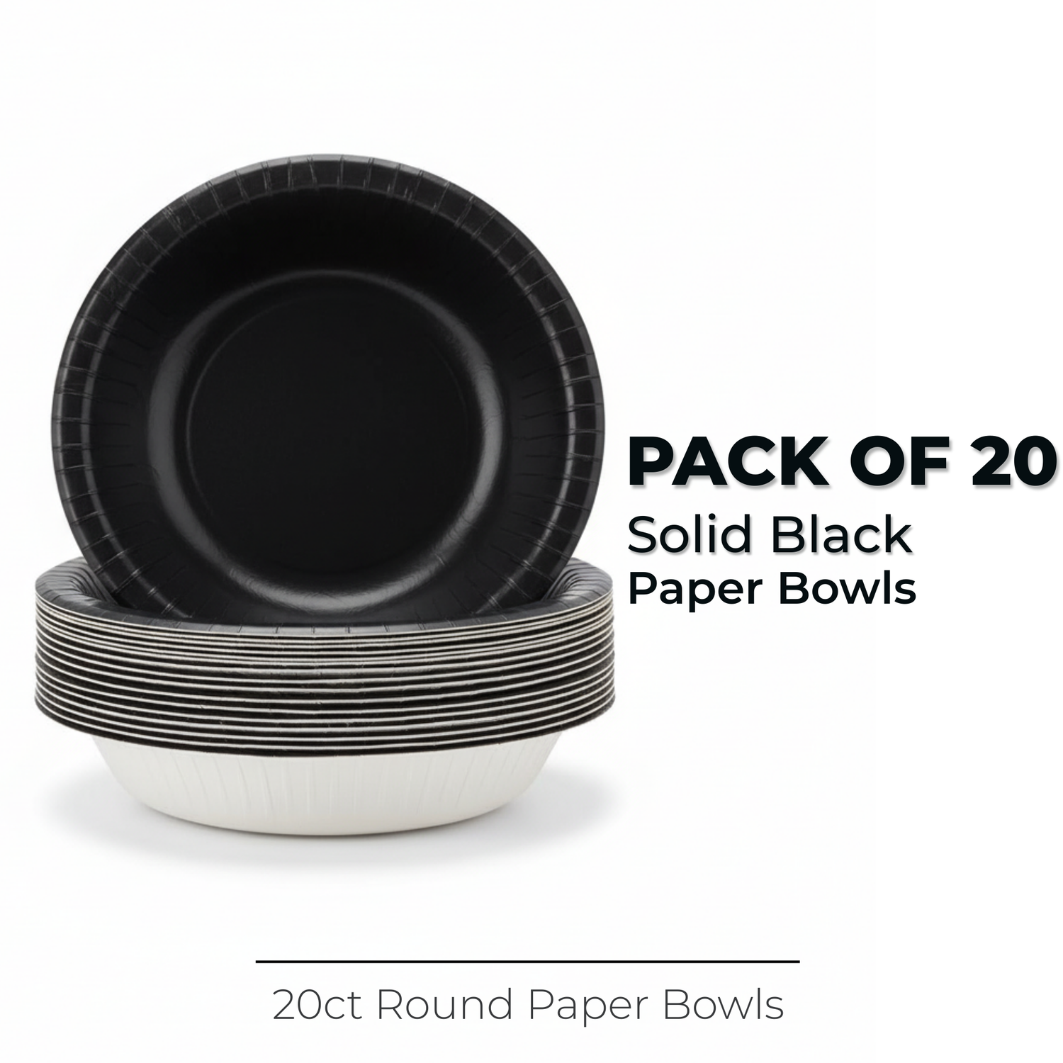 Black Solid 20oz Paper Bowls, 20ct