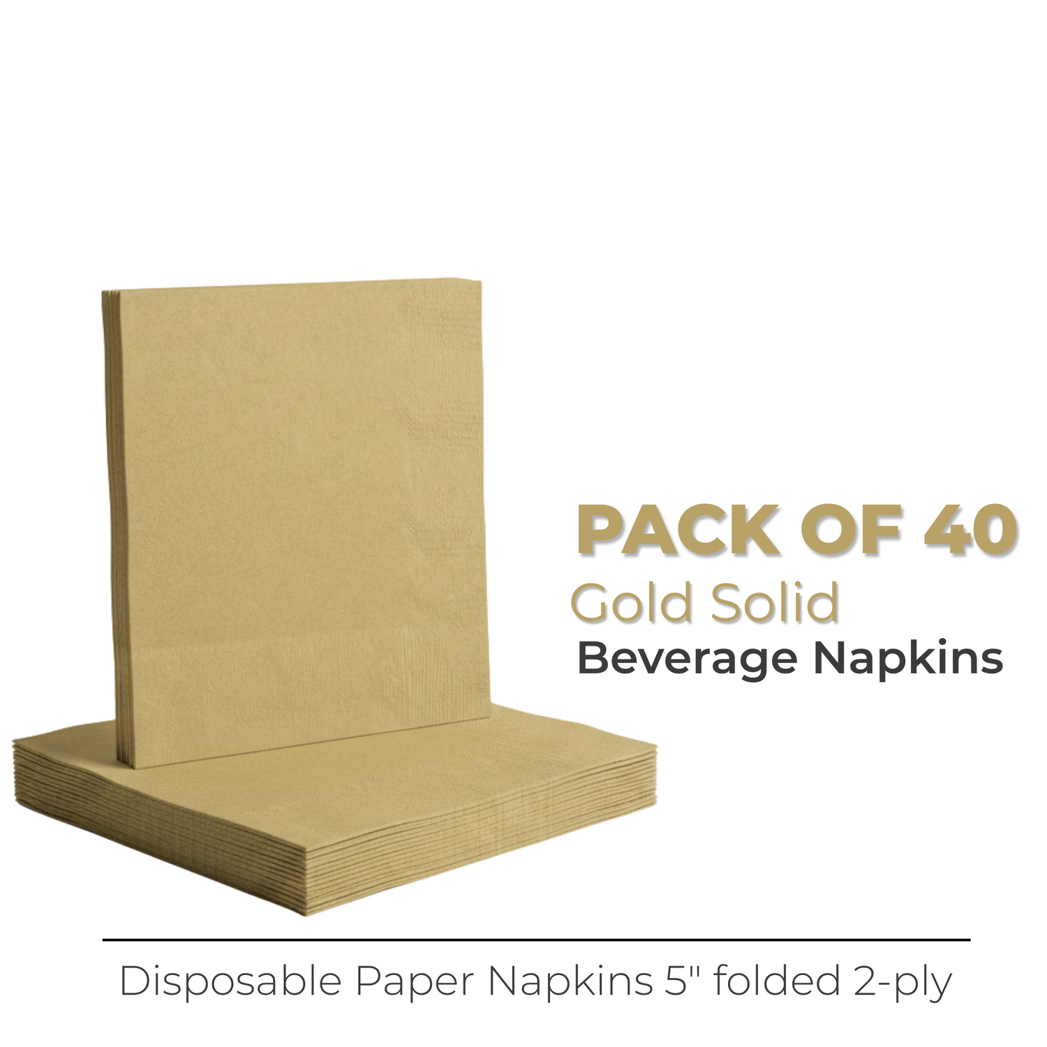 Gold Solid Beverage Napkins, 40ct