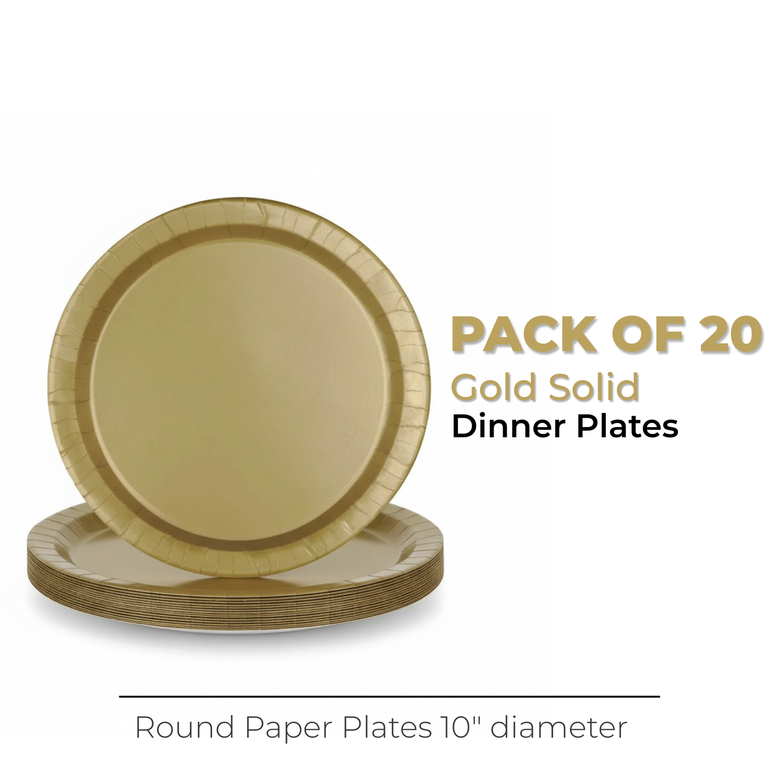 Gold Solid Round 10" Dinner Plates, 20ct