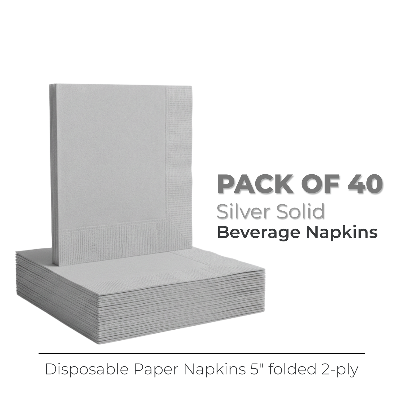 Silver Solid Beverage Napkins, 40ct