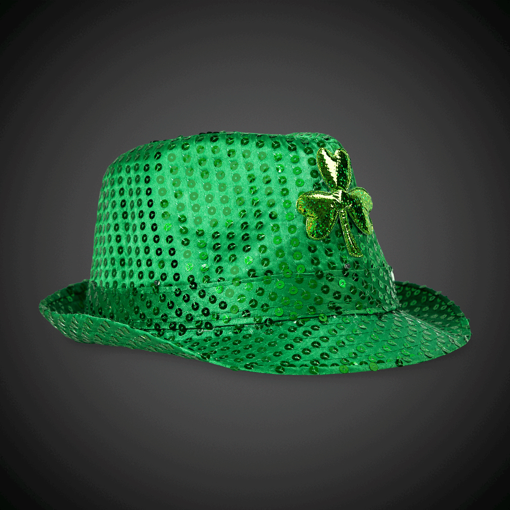 LED Green Shamrock Sequin Fedora Hat