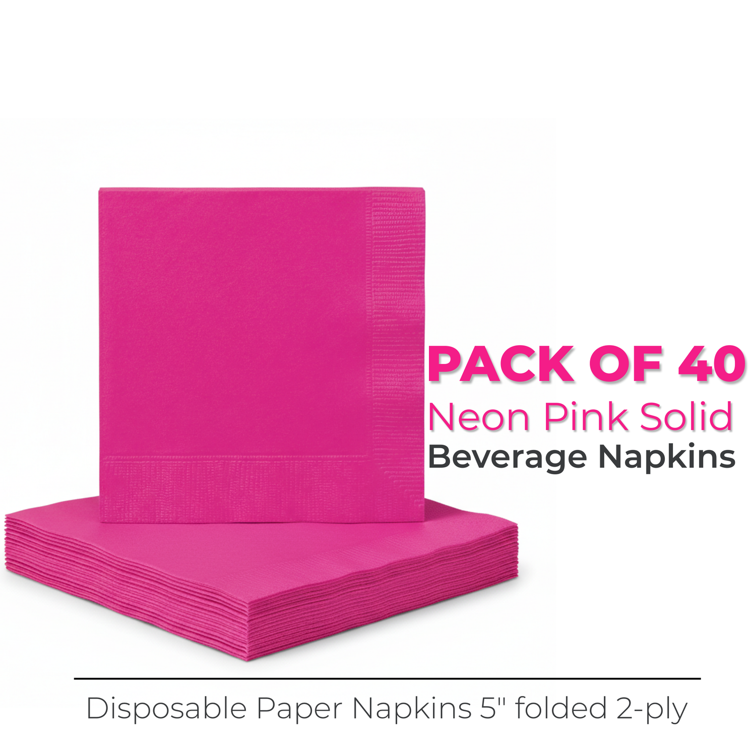 Neon Pink Solid Beverage Napkins, 40ct