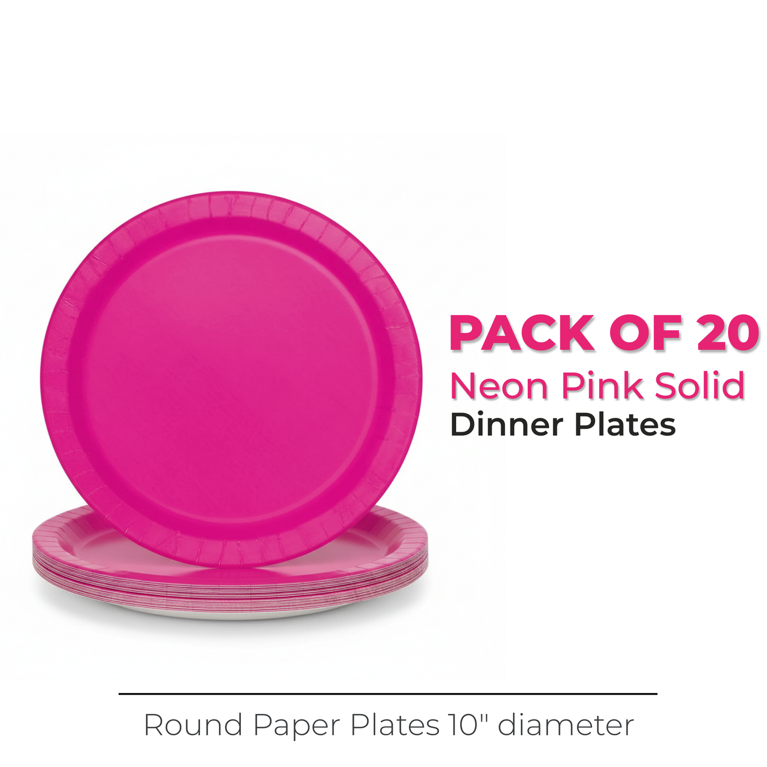 Neon Pink Solid Round 10" Dinner Plates, 20ct