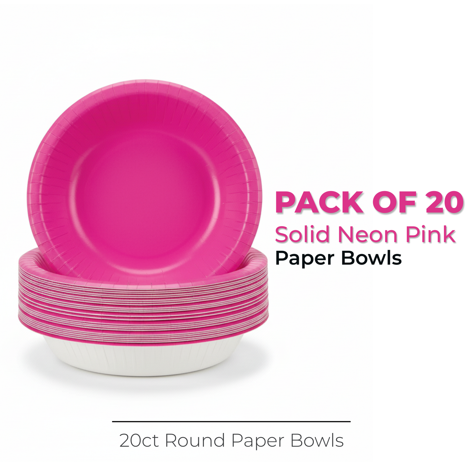 Neon Pink Solid 20oz Paper Bowls, 20ct