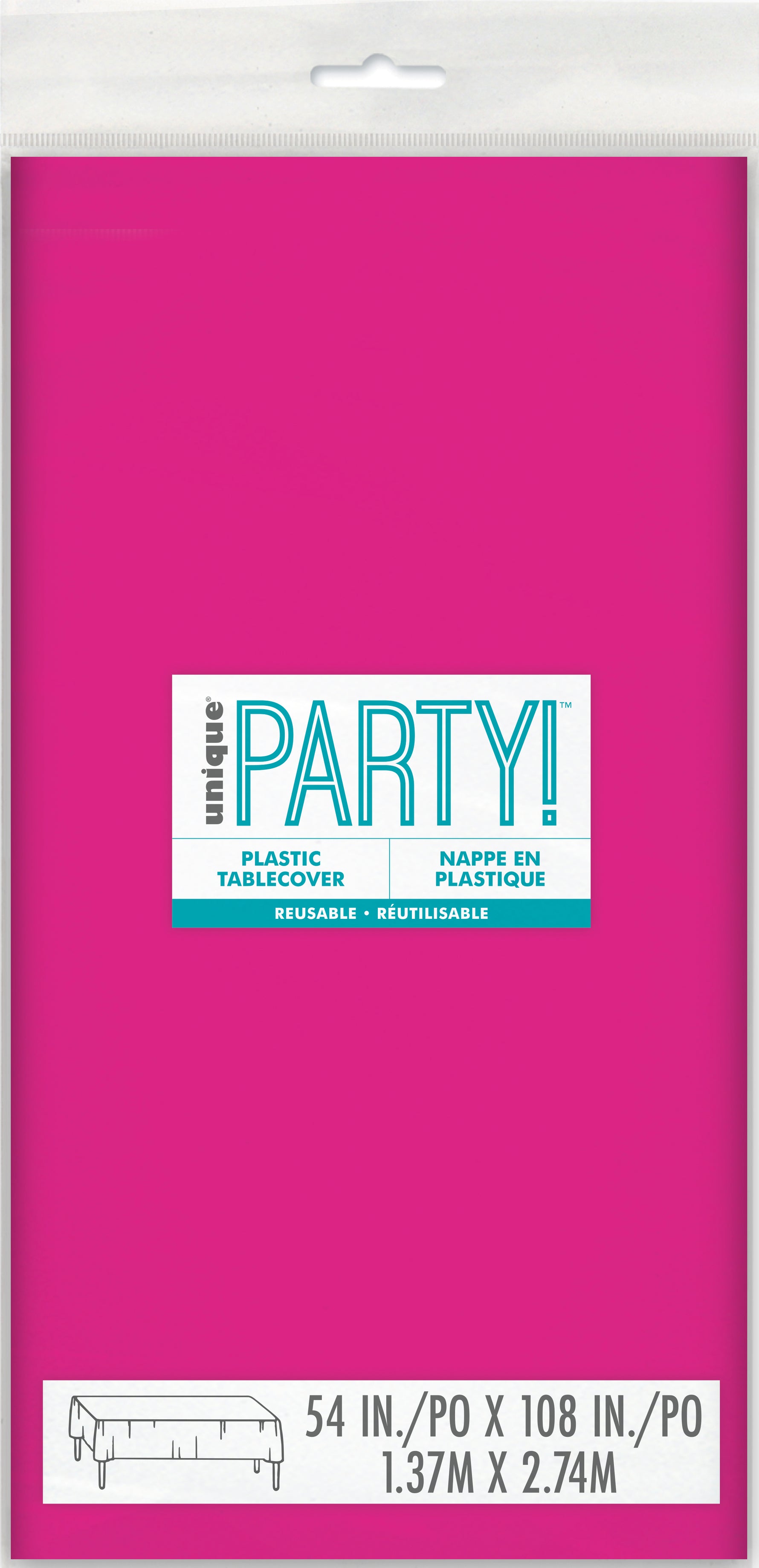Neon Pink Solid Rectangular Plastic Table Cover, 54" x 108"