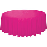 Neon Pink Solid Round Plastic Table Cover, 84" - Image 3