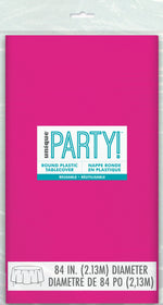 Neon Pink Solid Round Plastic Table Cover, 84"