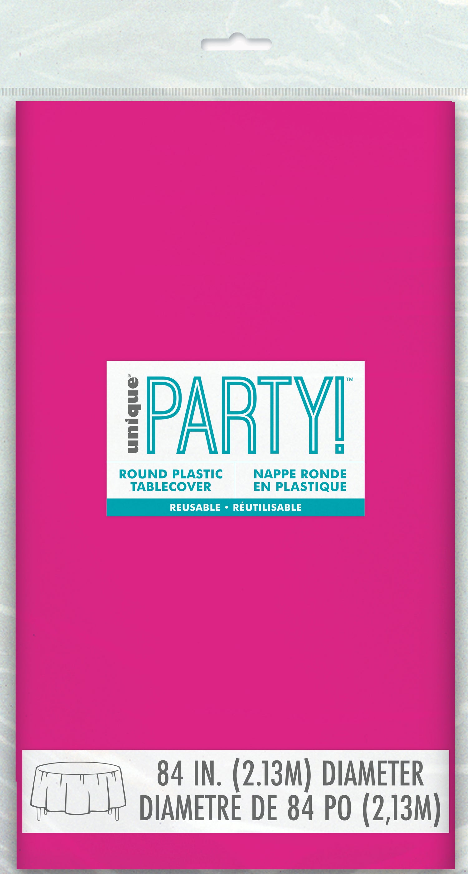 Neon Pink Solid Round Plastic Table Cover, 84"