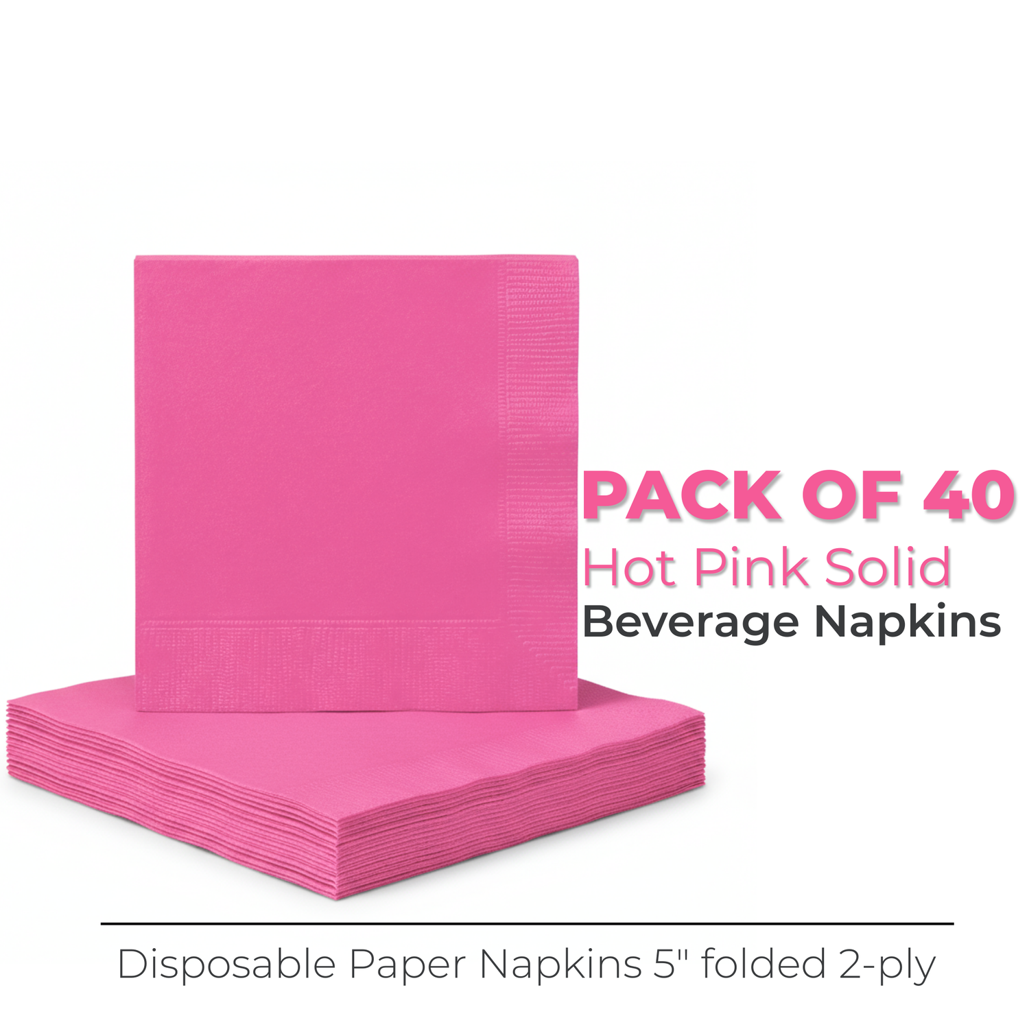 Hot Pink Solid Beverage Napkins, 40ct