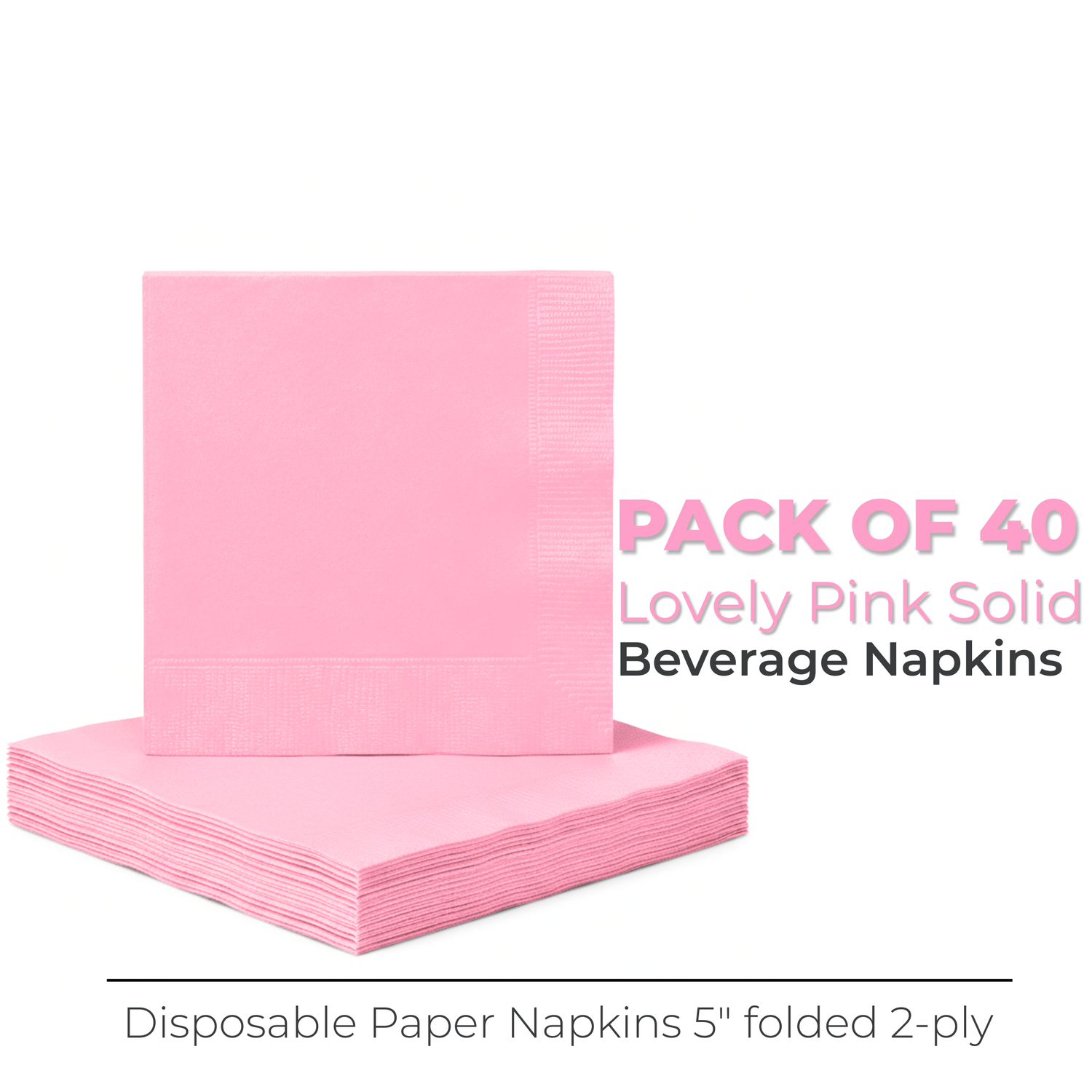 Lovely Pink Solid Beverage Napkins, 40ct
