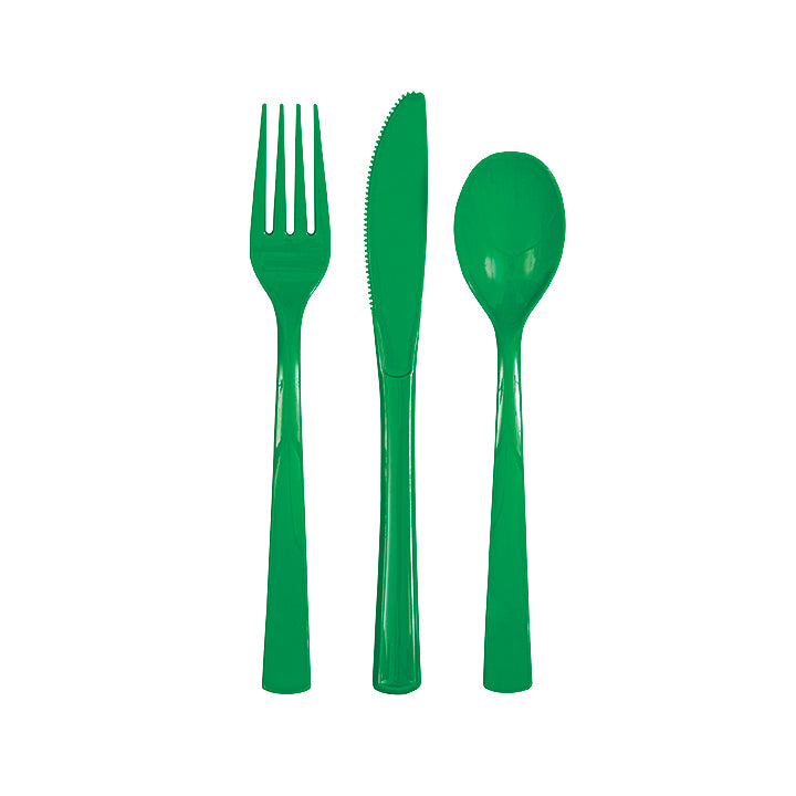 Emerald Green Solid Assorted Plastic Cutlery, 18ct - Boxed
