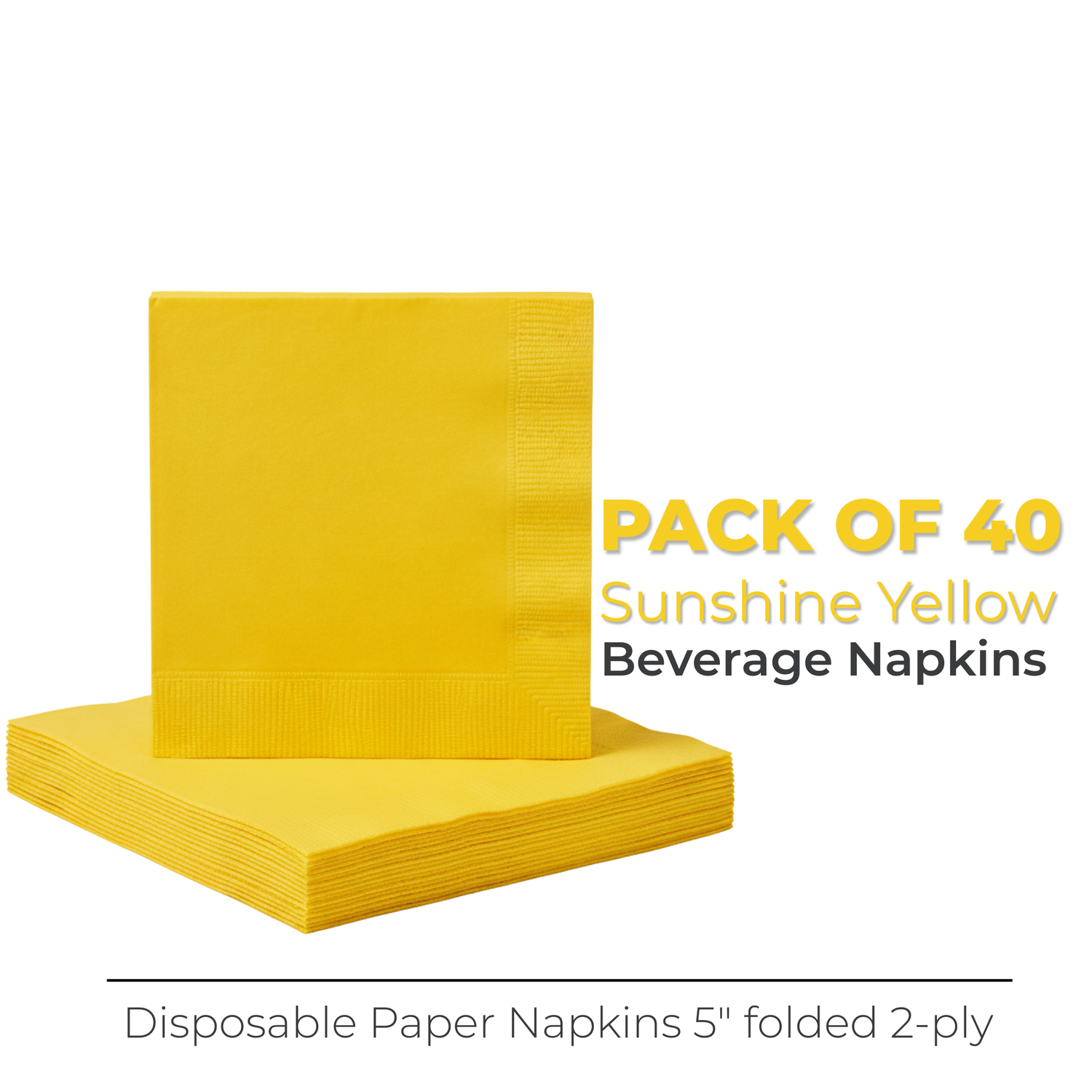 Sunshine Yellow Solid Beverage Napkins, 40ct