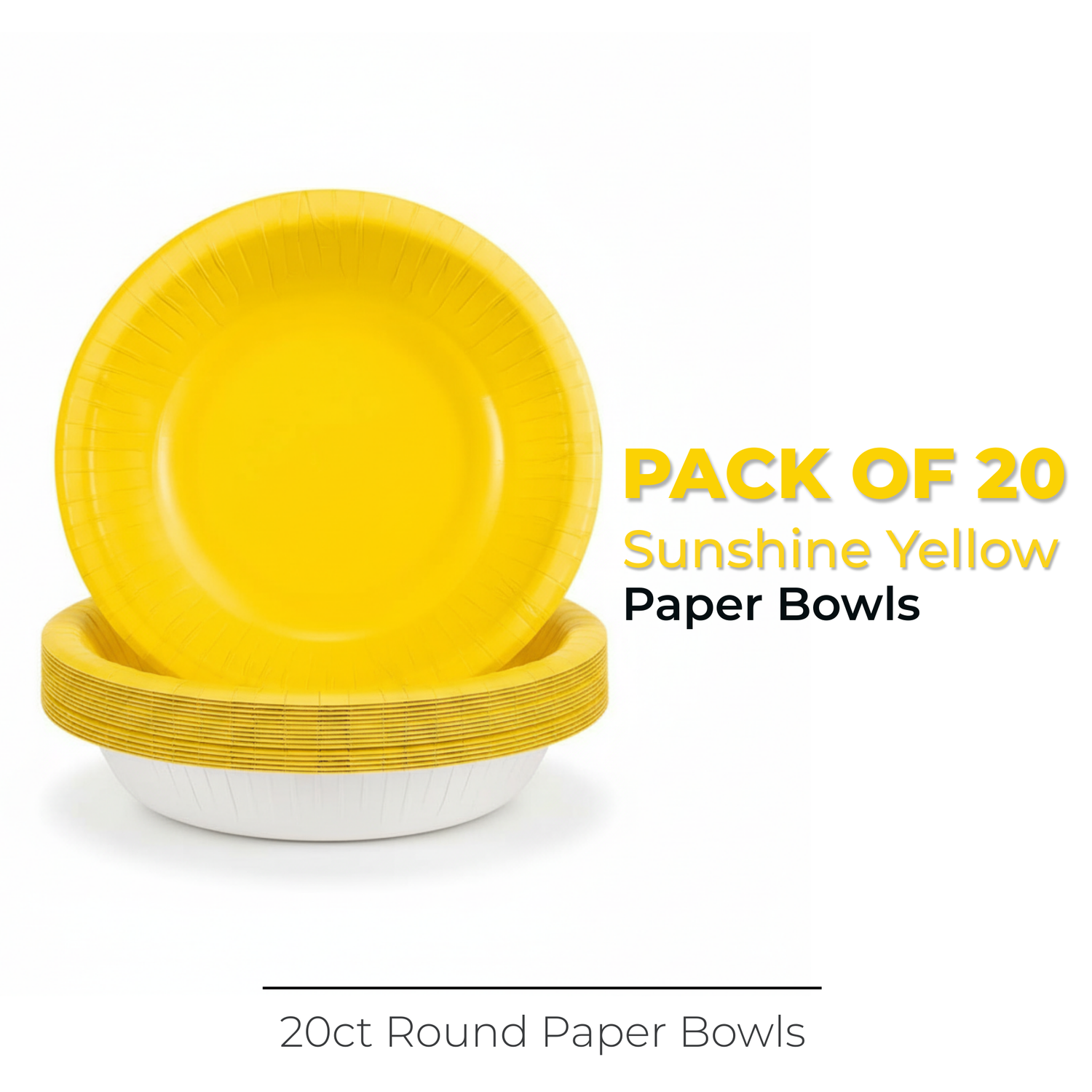 Sunshine Yellow Solid 20oz Paper Bowls, 20ct