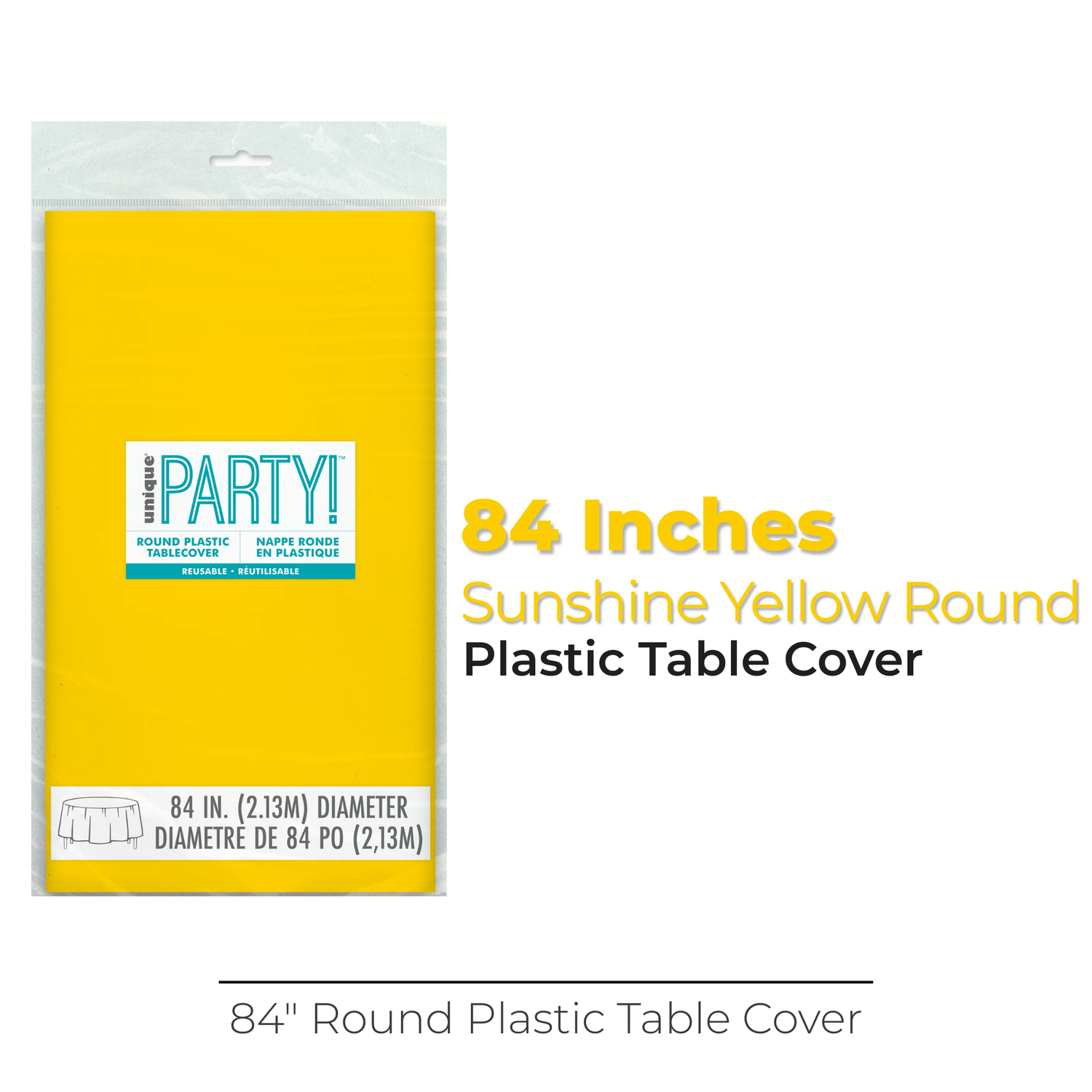 Sunshine Yellow Solid Round Plastic Table Cover, 84"