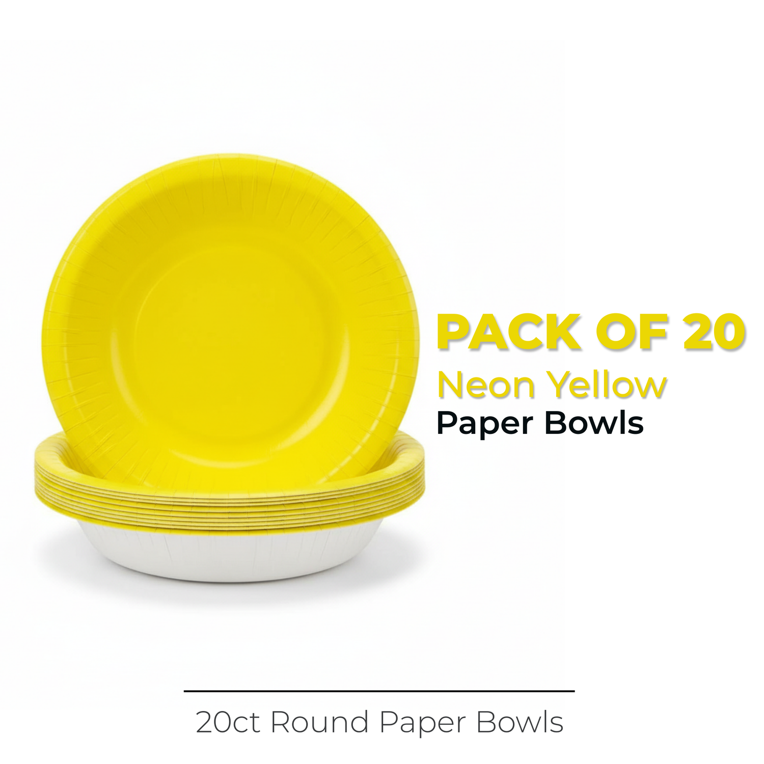 Neon Yellow Solid 20oz Paper Bowls, 20ct