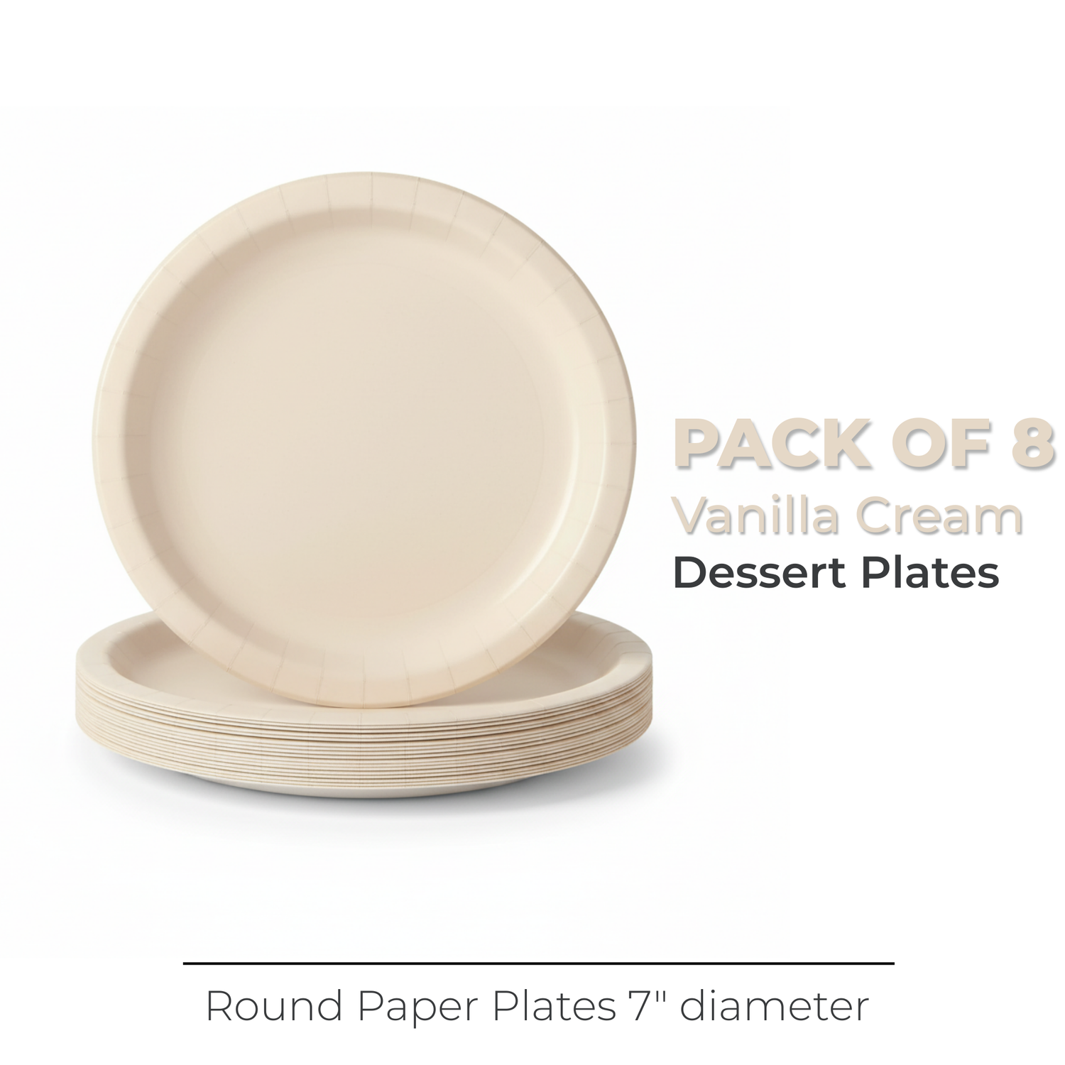 Vanilla Cream Solid Round 7" Dessert Plates, 20ct