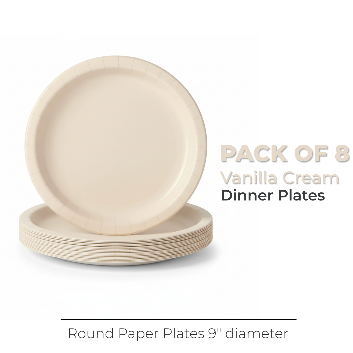 Vanilla Cream Solid Round 9" Dinner Plates, 20ct