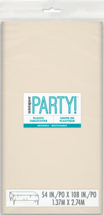 Vanilla Cream Solid Rectangular Plastic Table Cover, 54" x 108"