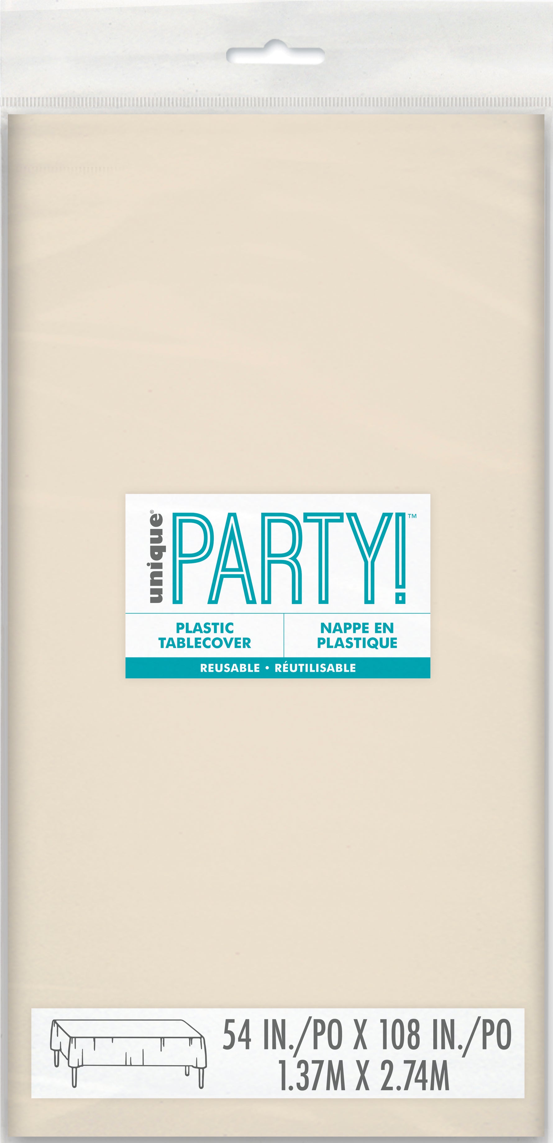 Vanilla Cream Solid Rectangular Plastic Table Cover, 54" x 108"