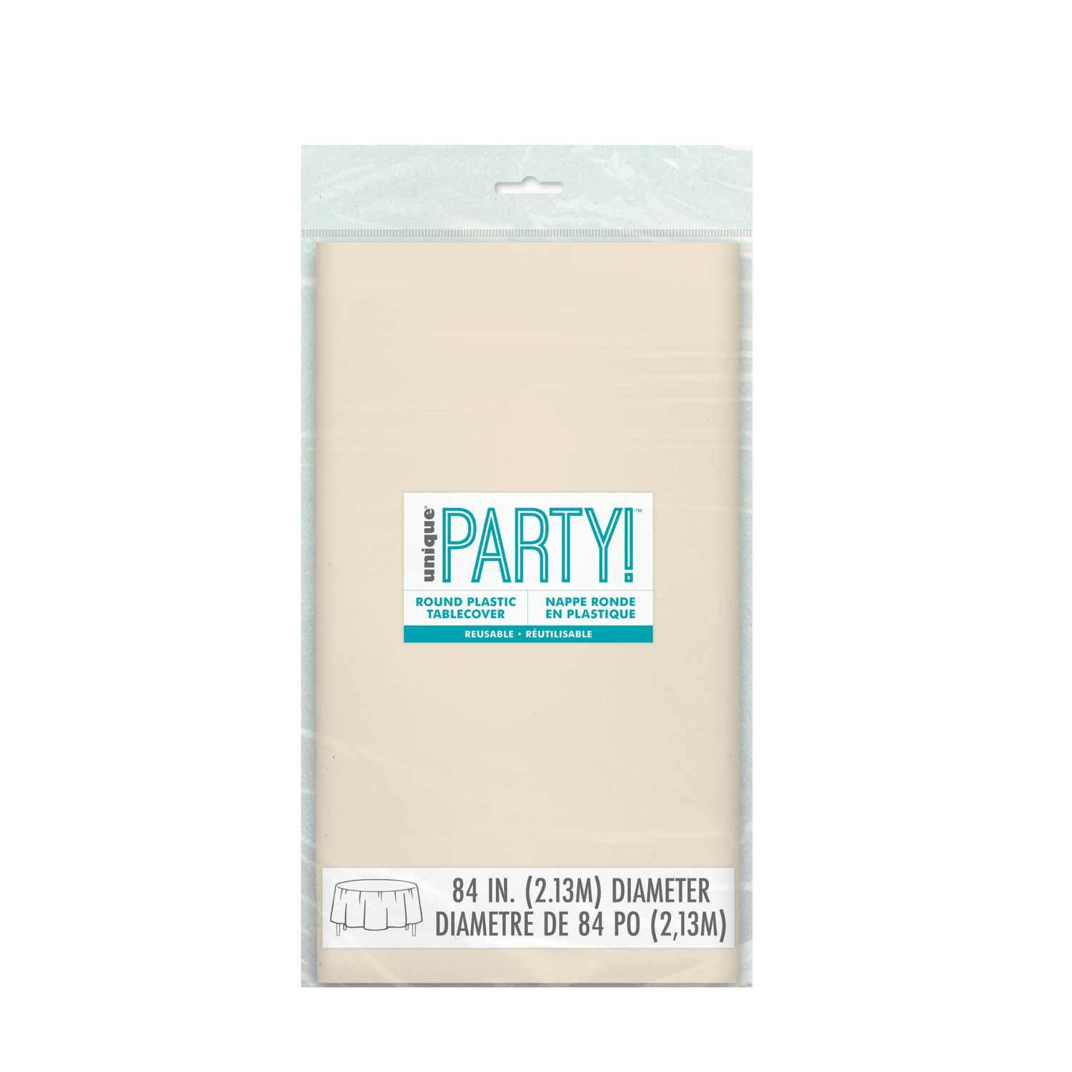 Vanilla Cream Solid Round Plastic Table Cover, 84"