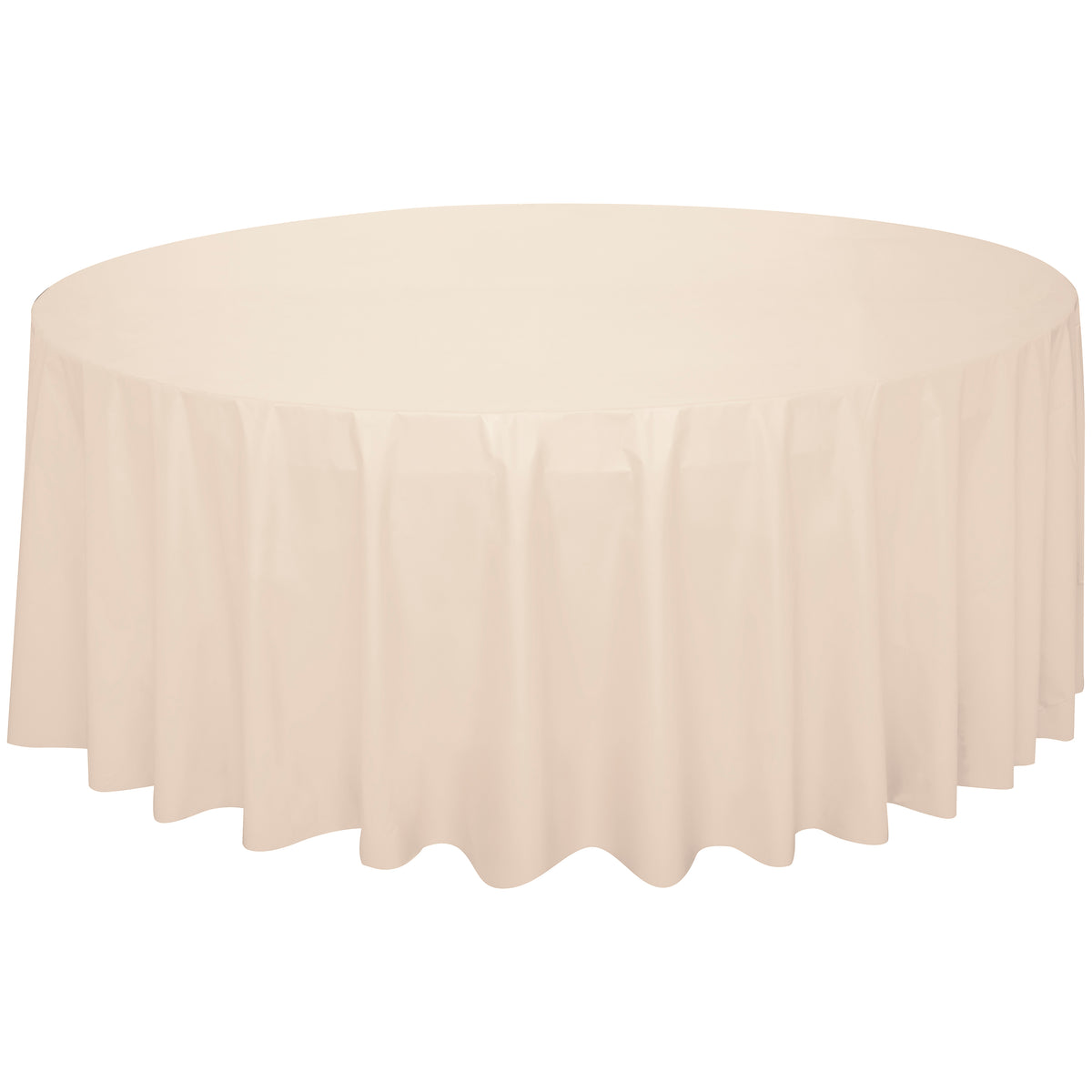 Vanilla Cream Solid Round Plastic Table Cover, 84" - Image 2