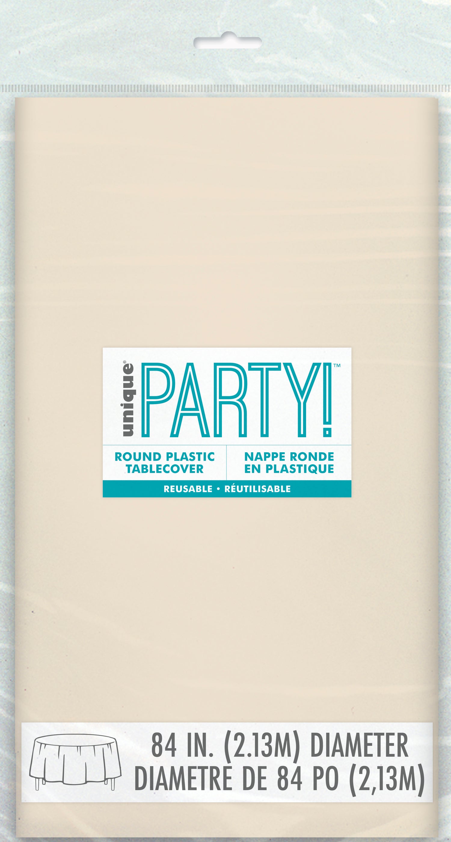 Vanilla Cream Solid Round Plastic Table Cover, 84"