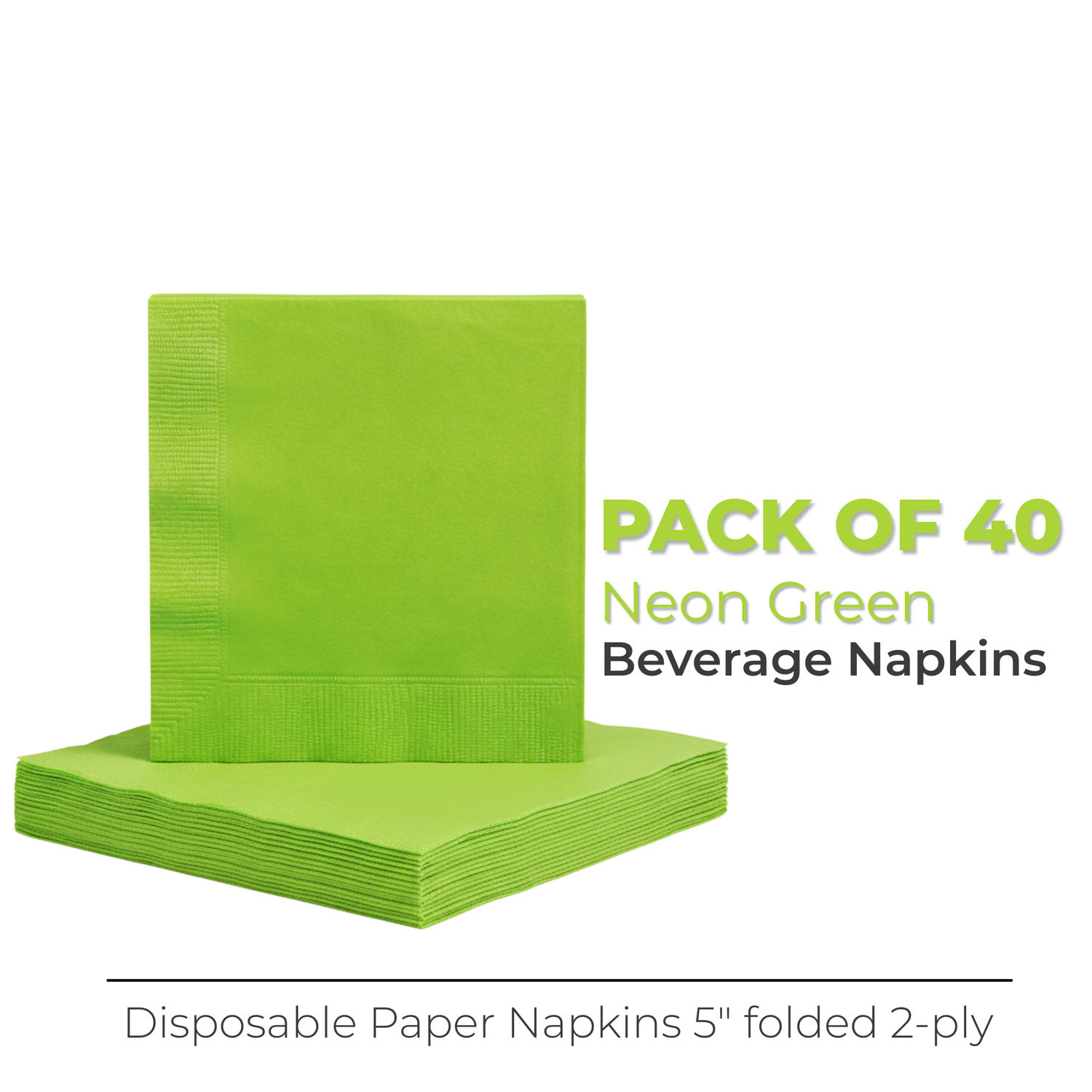 Neon Green Solid Beverage Napkins, 40ct