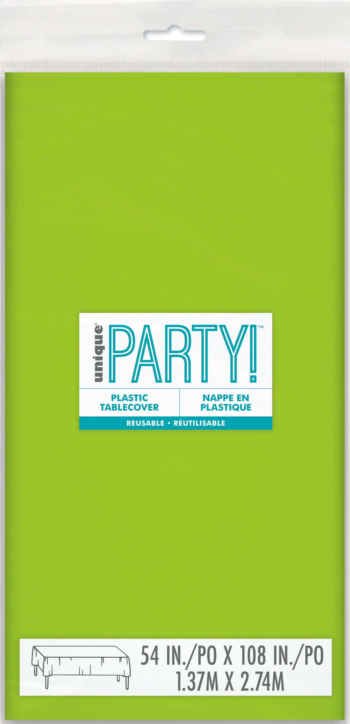 Neon Green Solid Rectangular Plastic Table Cover, 54" x 108"