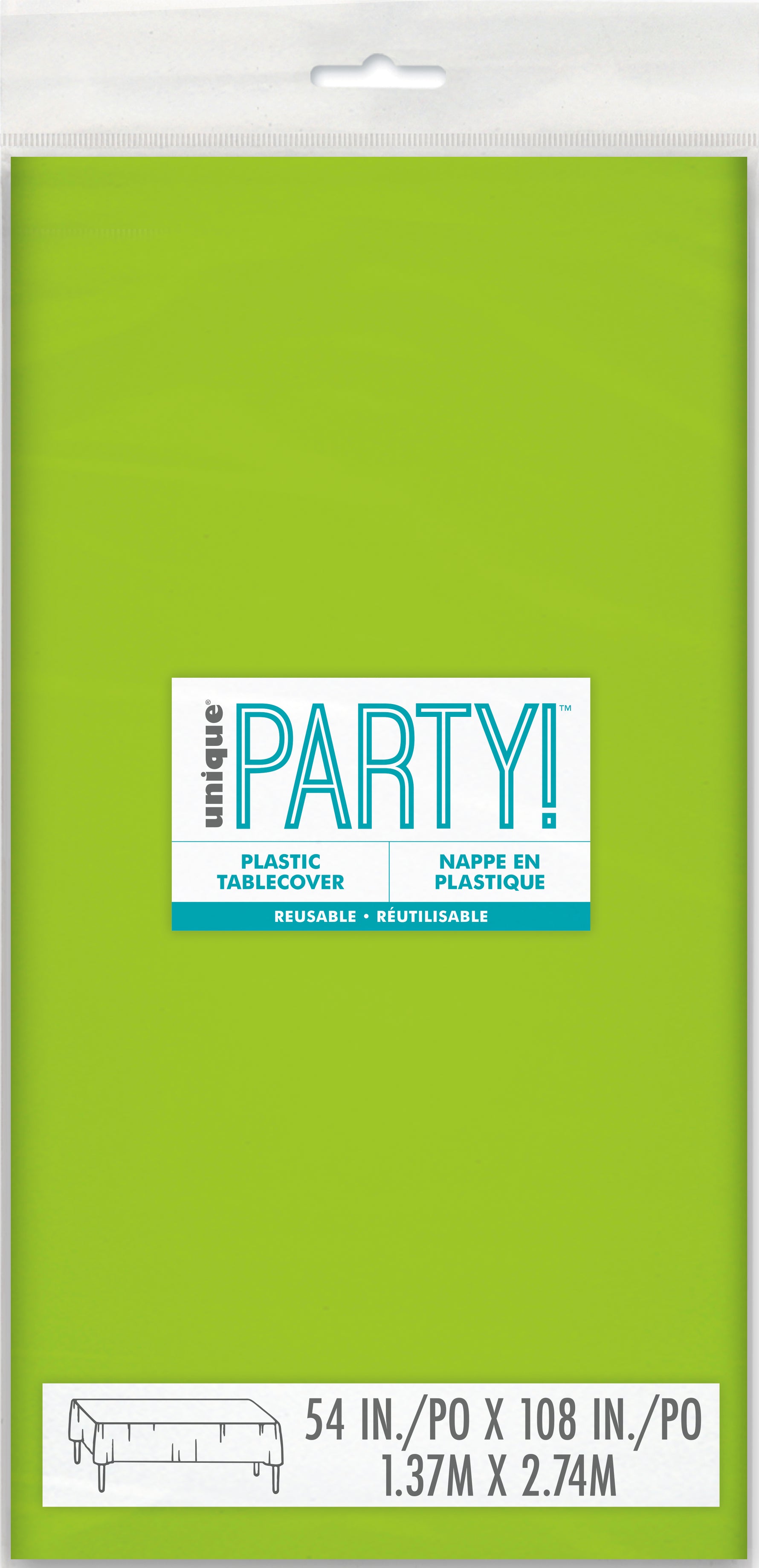 Neon Green Solid Rectangular Plastic Table Cover, 54" x 108"