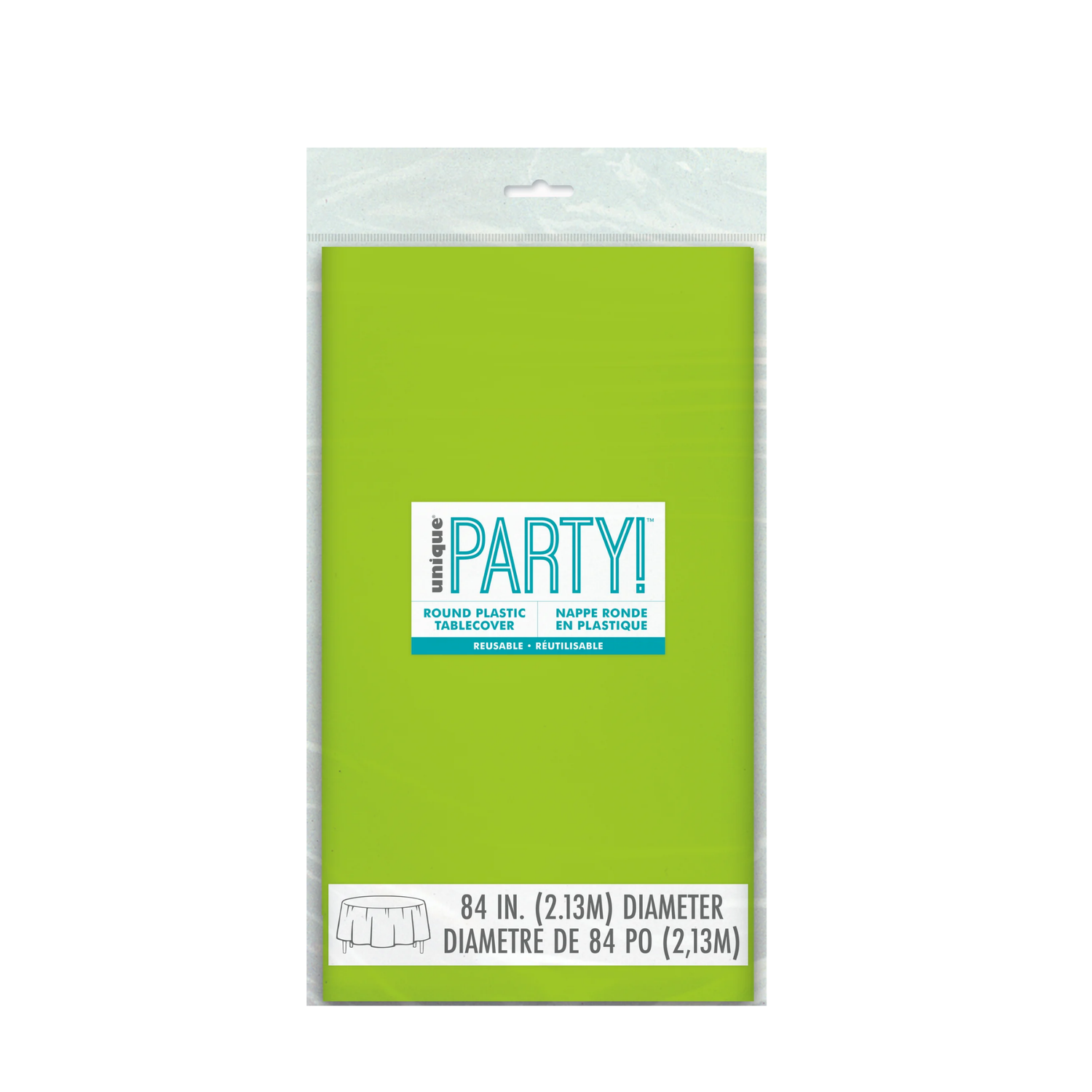 Neon Green Solid Round Plastic Table Cover, 84"