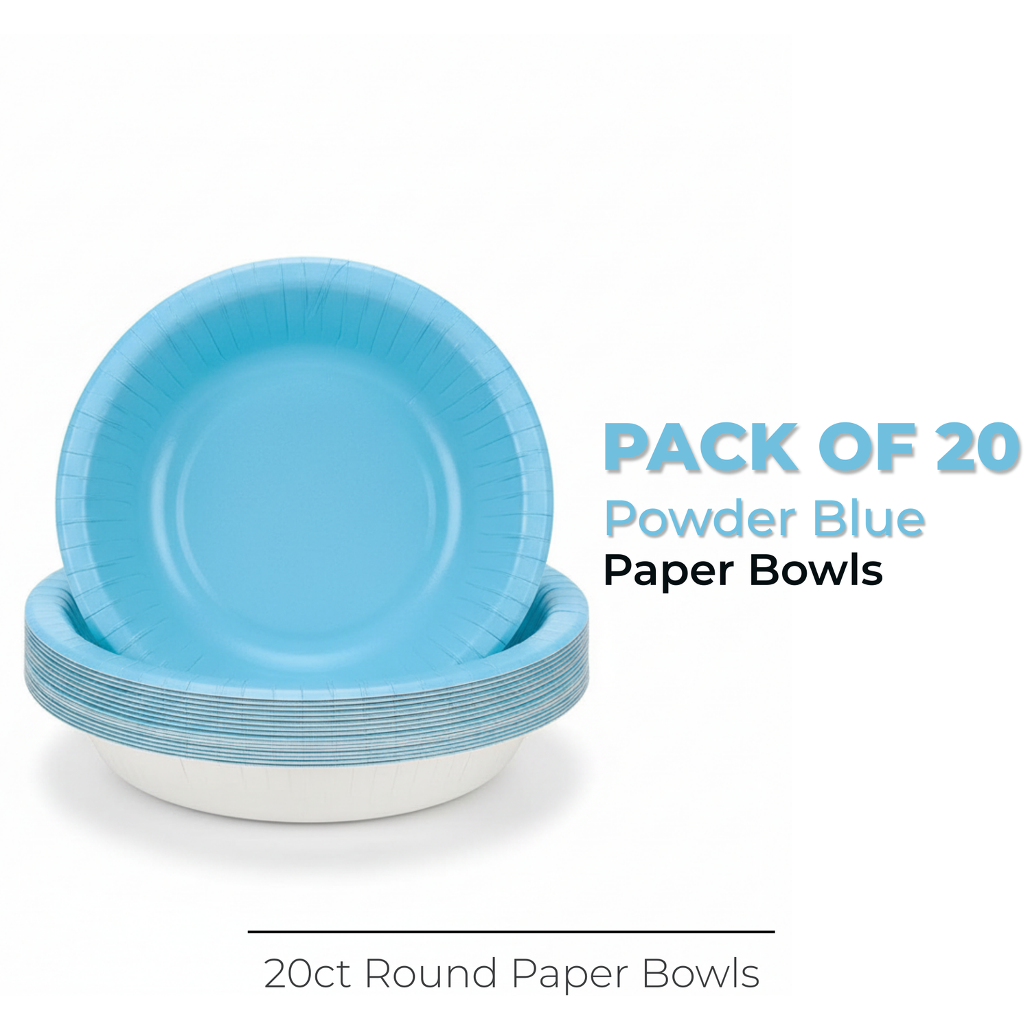 Powder Blue Solid 20oz Paper Bowls, 20ct