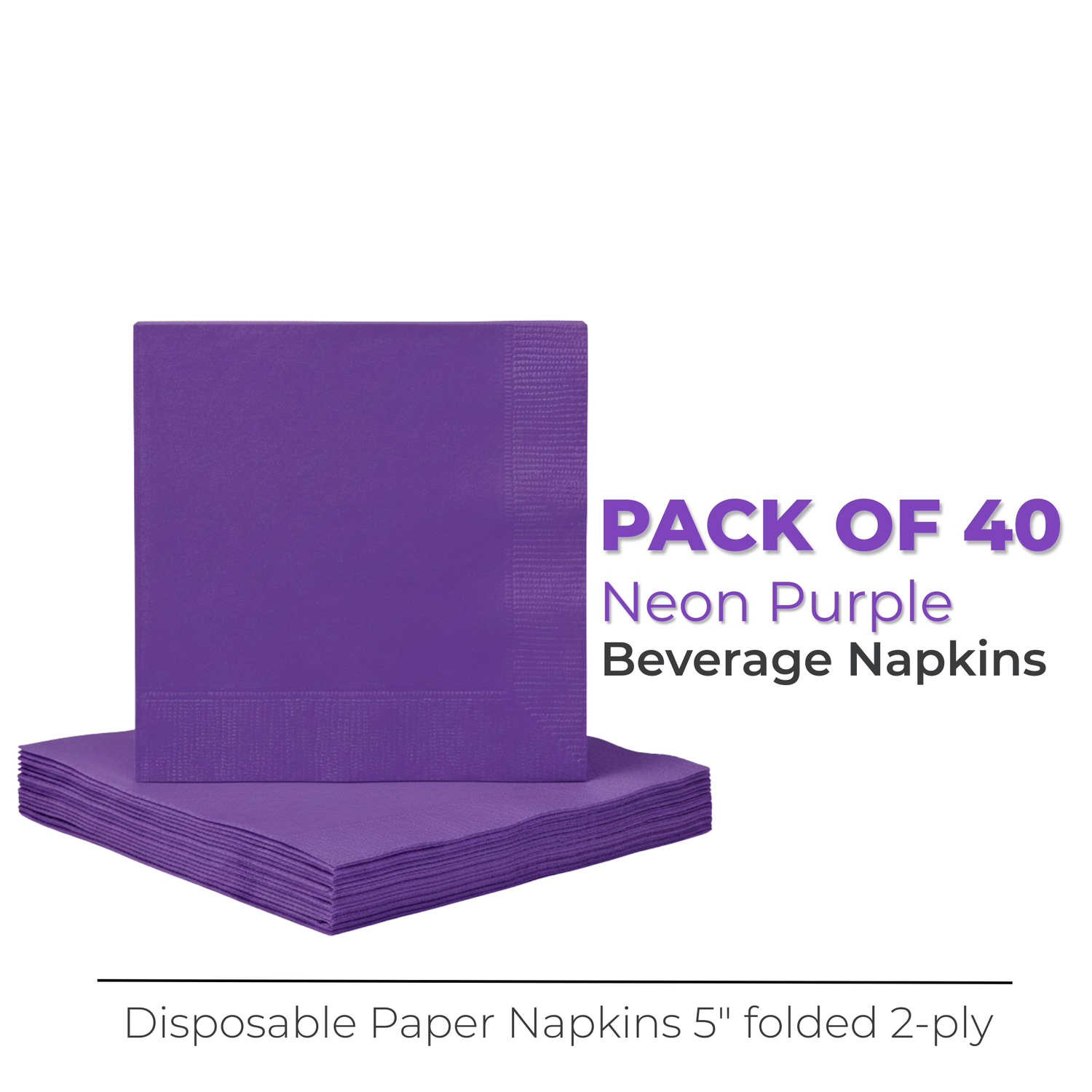 Neon Purple Solid Beverage Napkins, 40ct