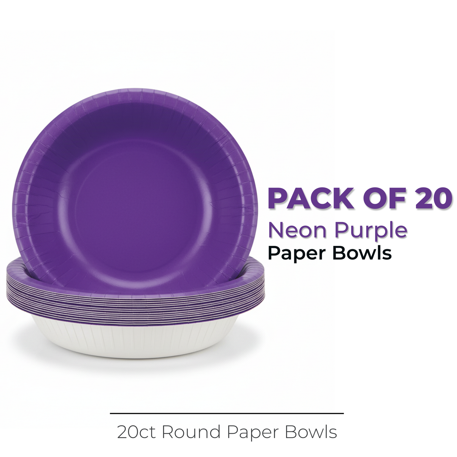 Neon Purple Solid 20oz Paper Bowls, 20ct