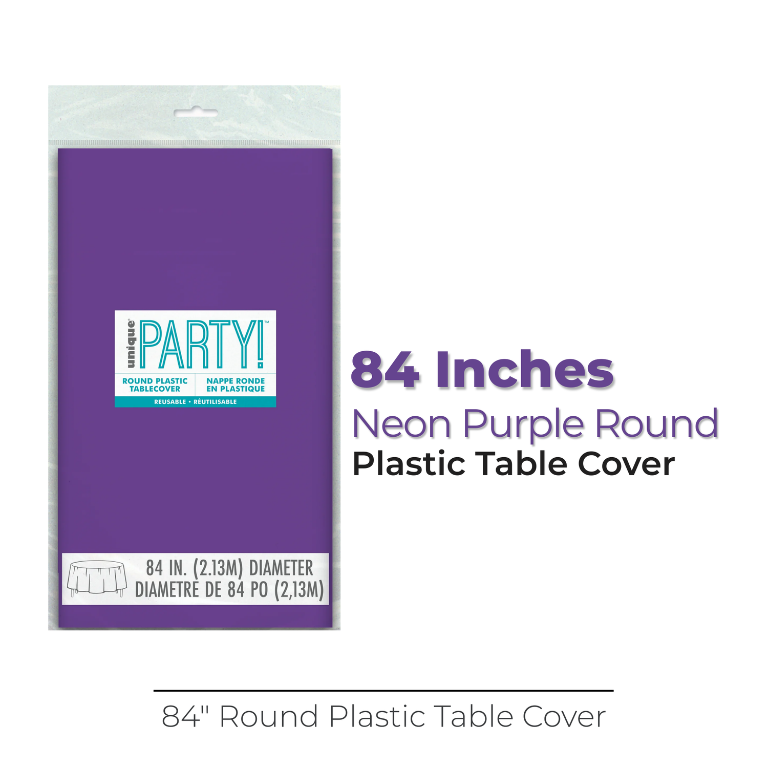 Neon Purple Solid Round Plastic Table Cover, 84"
