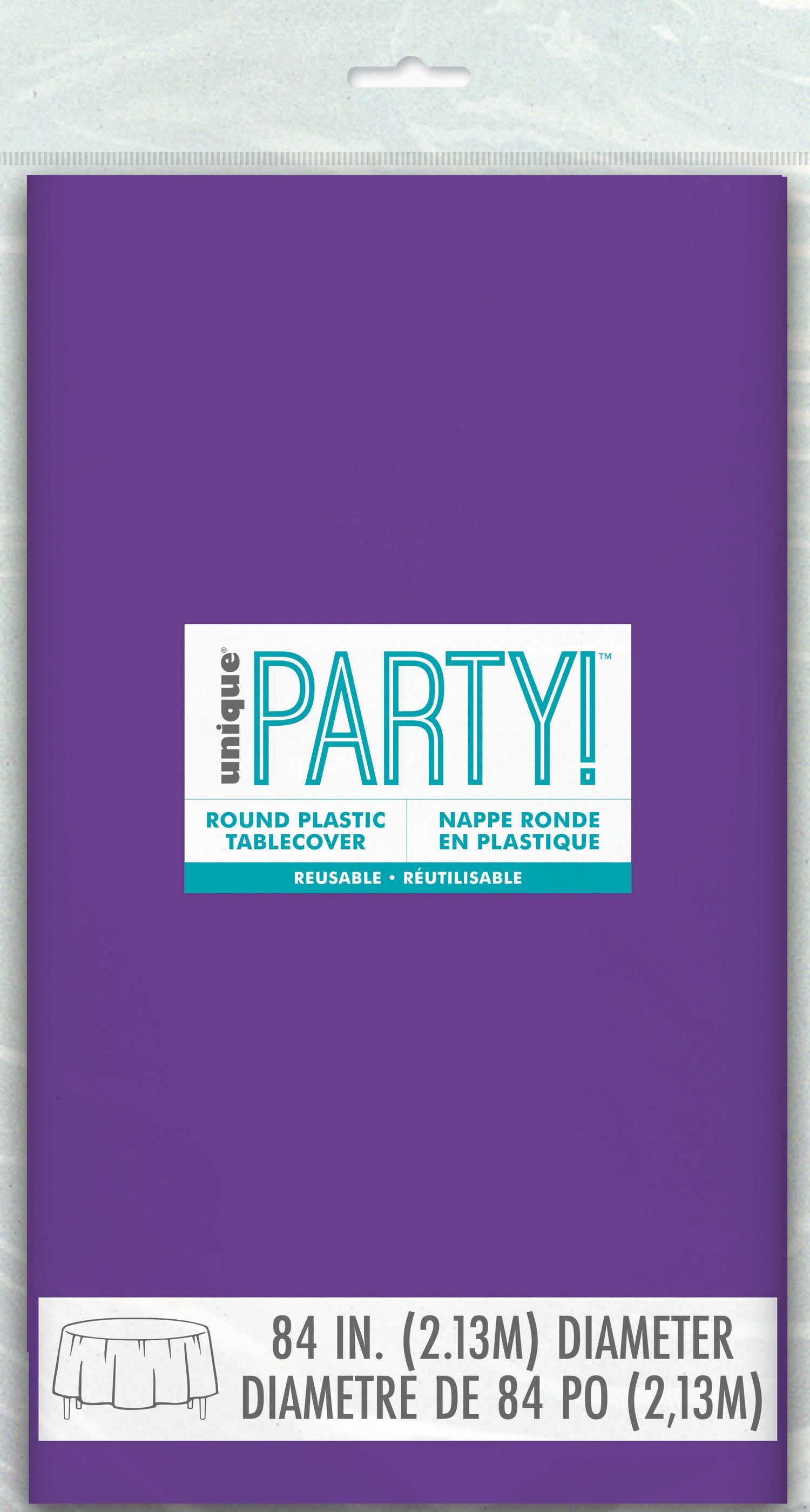 Neon Purple Solid Round Plastic Table Cover, 84"