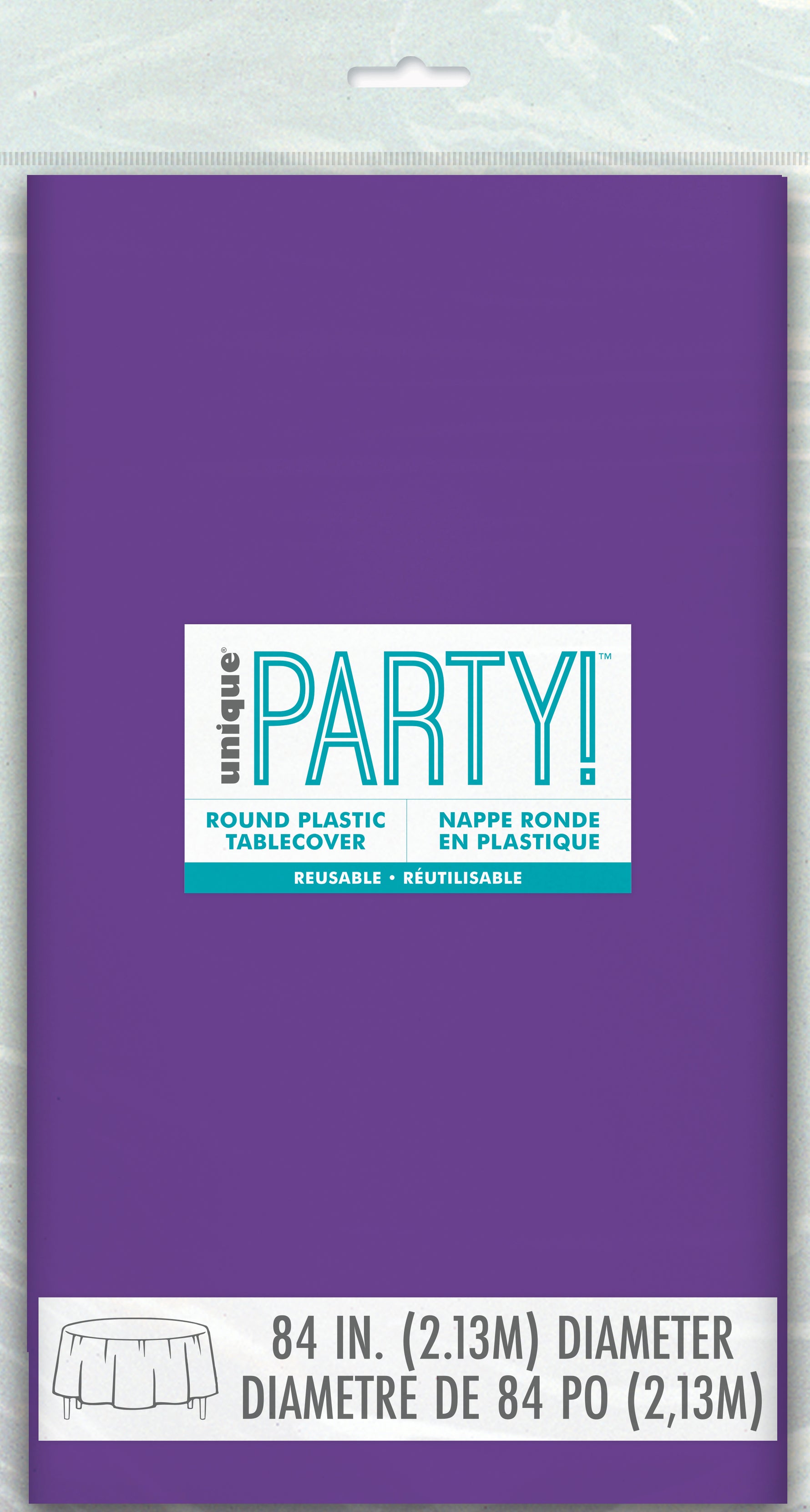 Neon Purple Solid Round Plastic Table Cover, 84"