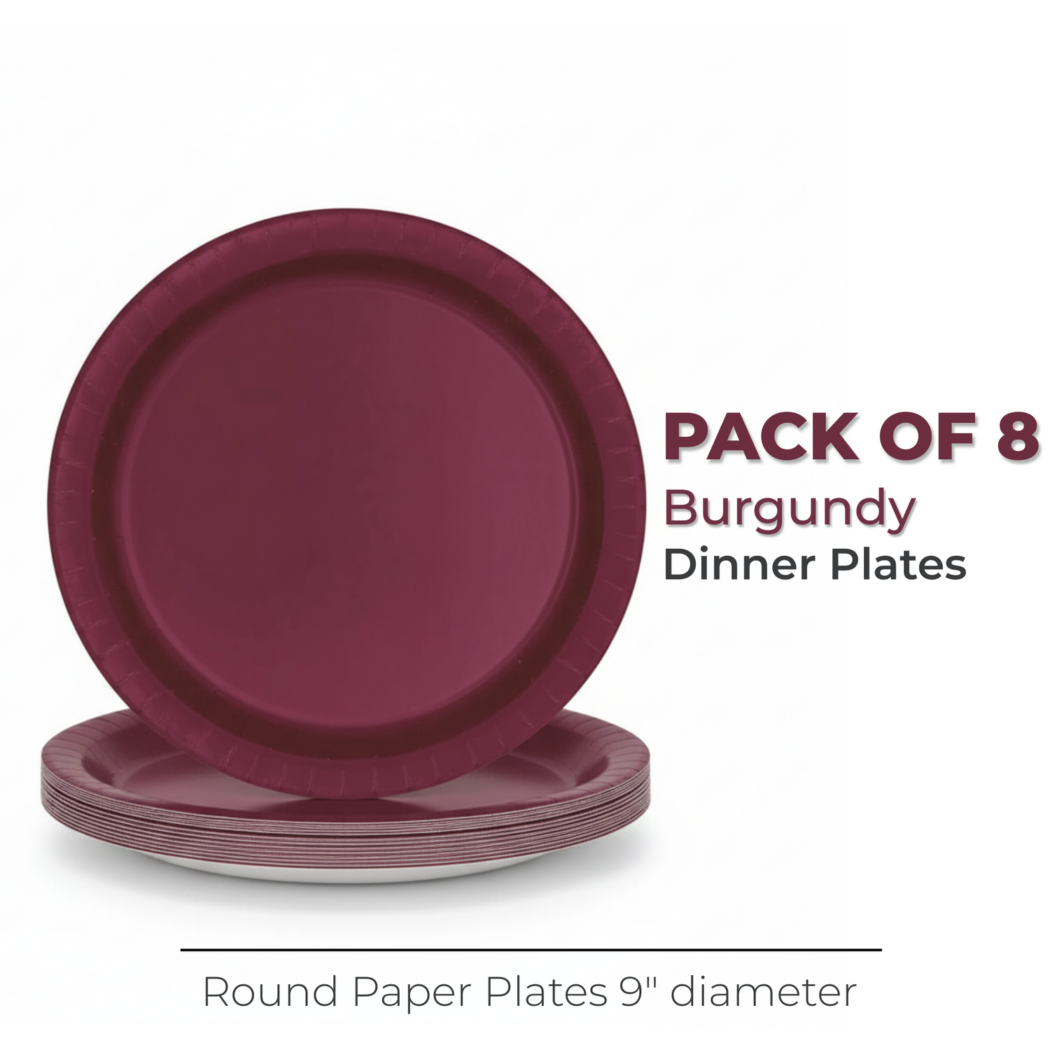 Burgundy Solid Round 9" Dinner Plates, 20ct